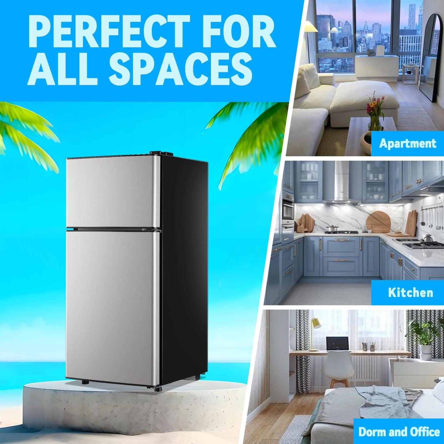 TACOOL Mini Fridge with Freezer 2.4 Cu.ft Mini Refrigerator Double Doors Dorm Fridge Compact 7 Modes Temp Suit for Apartment Bedroom Office Silver