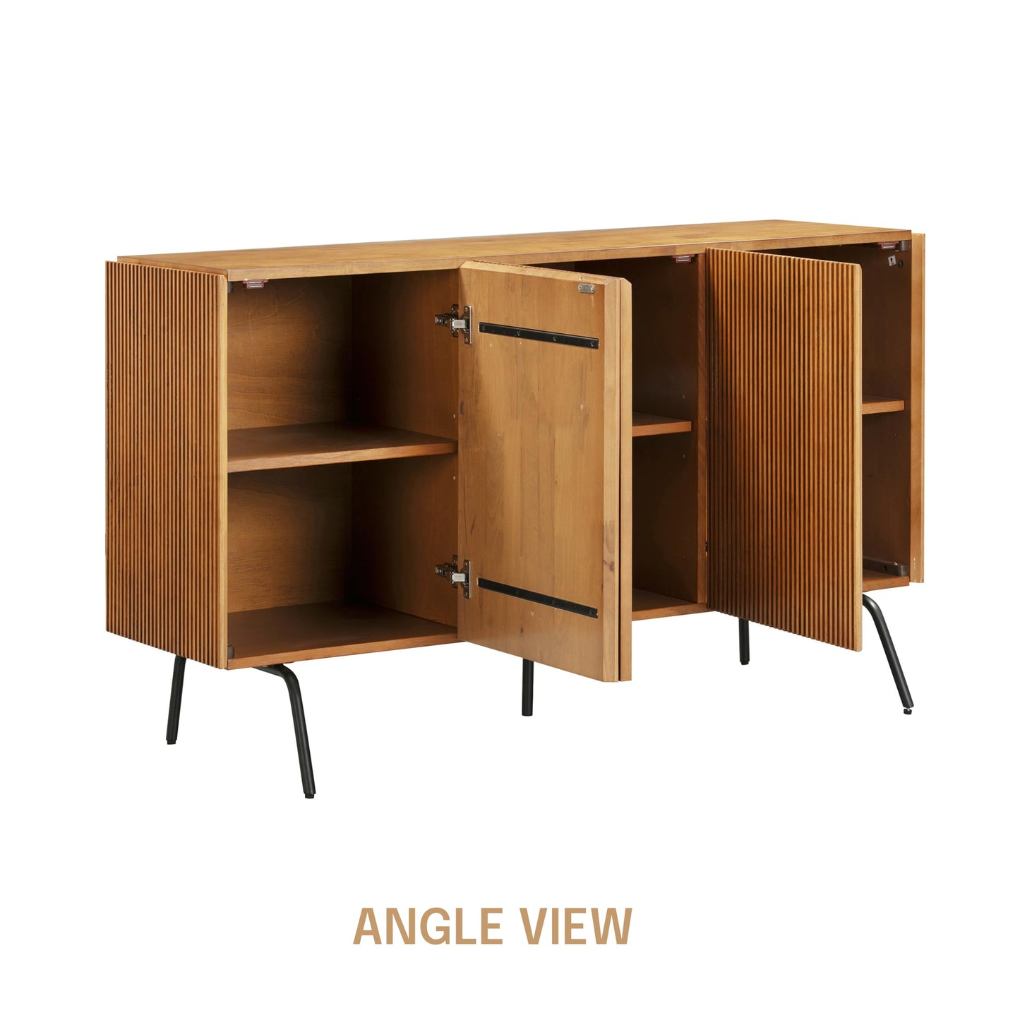 NTC Veil Modern Sideboard with 3 Doors, Buffet Cabinet with Vertical Groove Design and Metal Legs, Storage Cabinet for Living Room, and Hallway, Effortless Assembly, Teak Look
