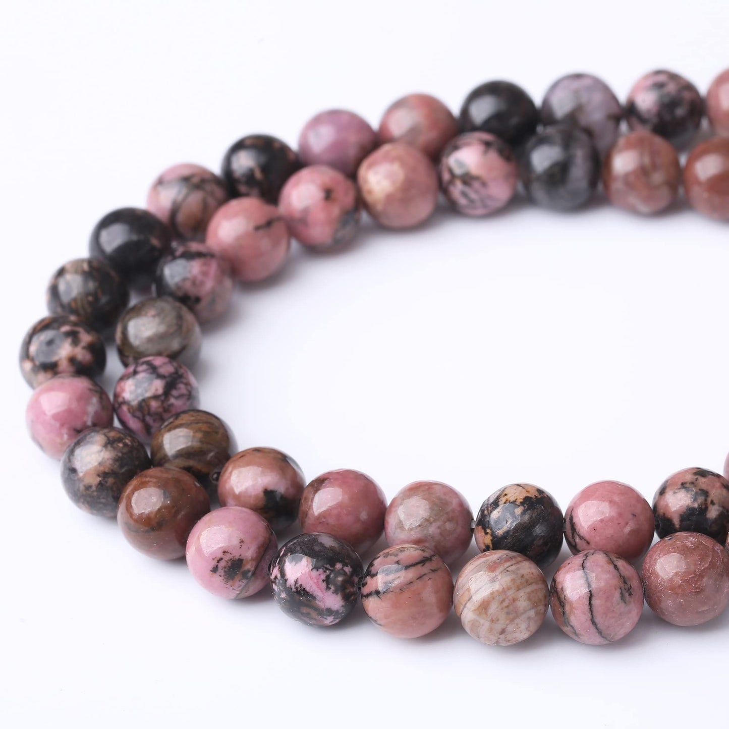 6MM Black Line Rhodochrosite Round Loose Beads Natural Gem Beads Crystal Energy Stone Beads for Jewelry Making DIY Bracelet Necklaces