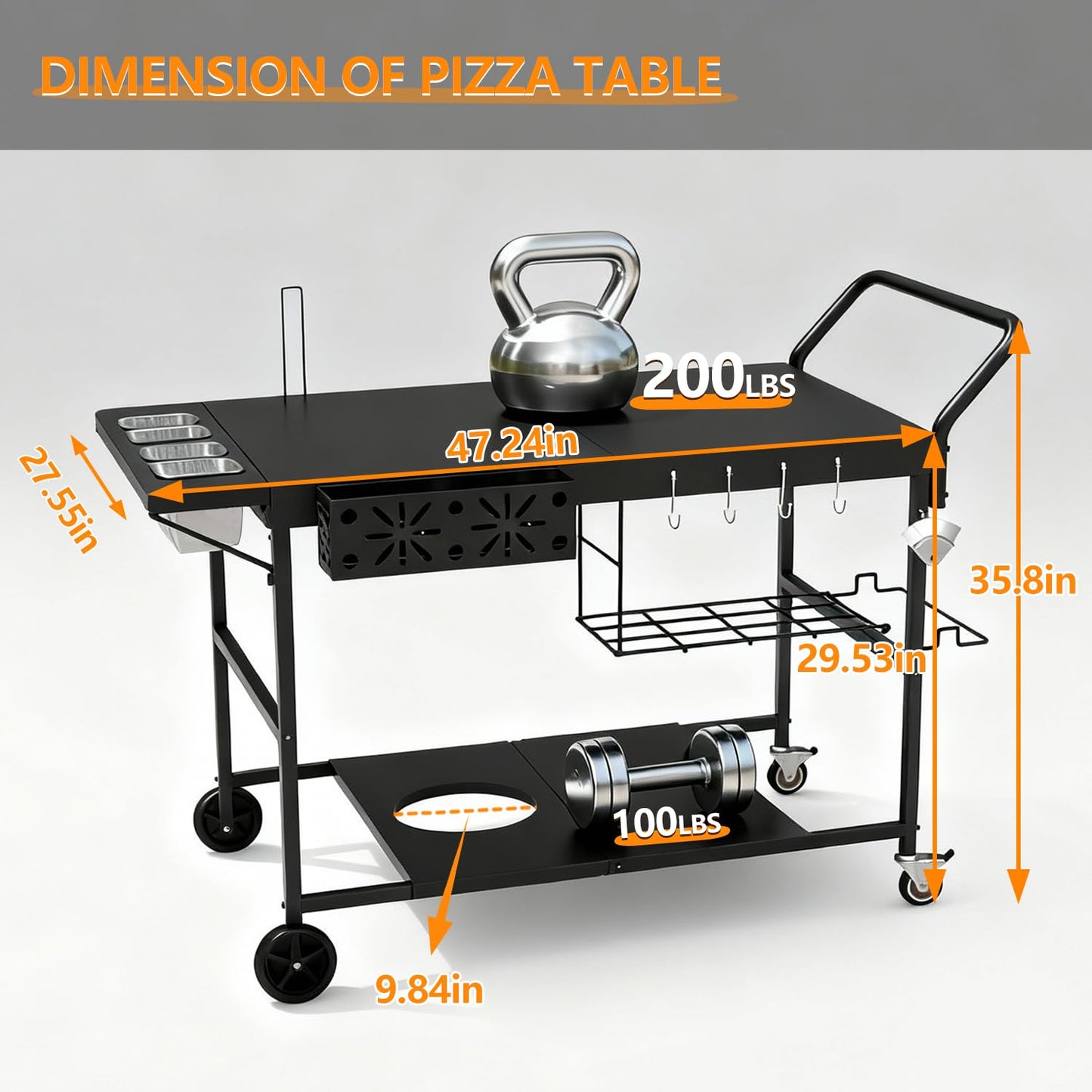 Lezbanz Pizza Oven Table with Topping Station, Outdoor Pizza Oven Cart, Grill Cart Table for Blackstone Griddle, Pizza Prep Station with Storage & Seasoning Tray, for Ninja, Cuisinart, Gozney