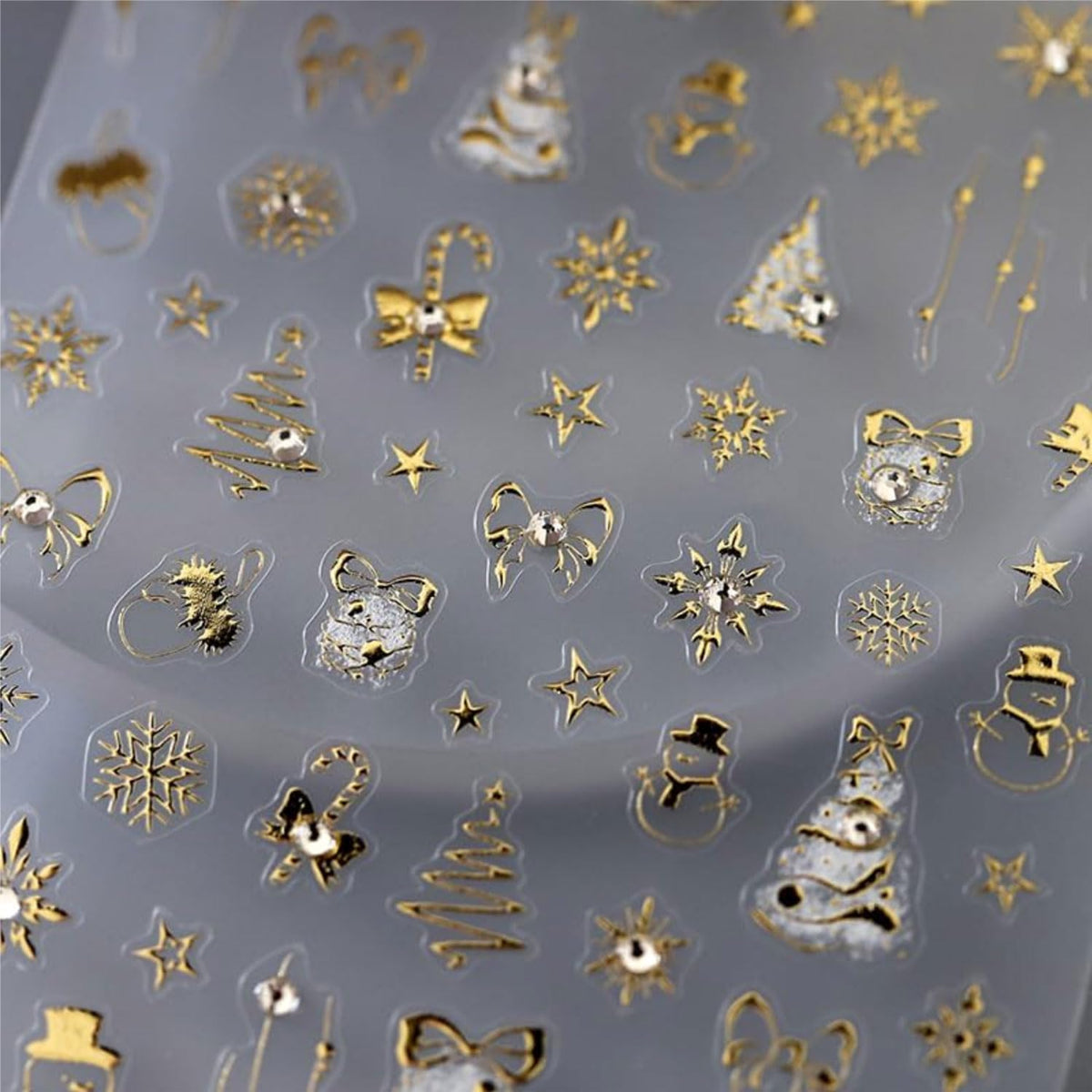 Christmas Nail Art Stickers Gold Nail Stickers Snowflake Snowman Xmas Tree Nail Decals Star Bow with Rhinestones Design 5D Embossed Nail Art Supplies for Winter Holiday Manicure Decorations