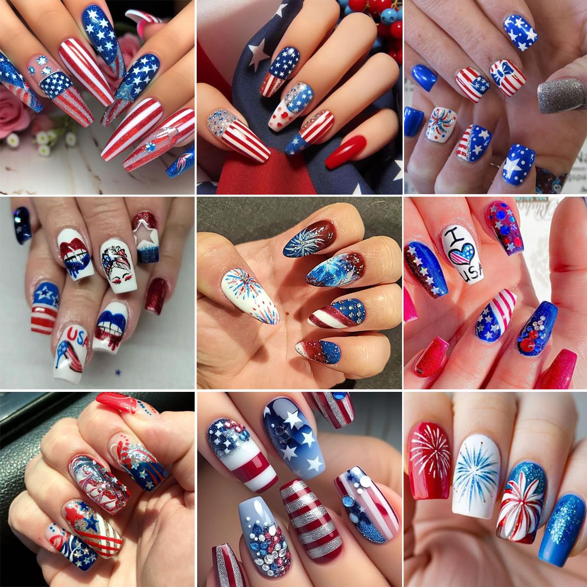 6Pcs/Celebrate 4th of July Nail Stickers for Nail Art Set - Independence Day Fireworks USA America UK Flags Adhesive Nail Art Sticker Decals DIY Patriotic Manicure Sliders Decorations Supplies