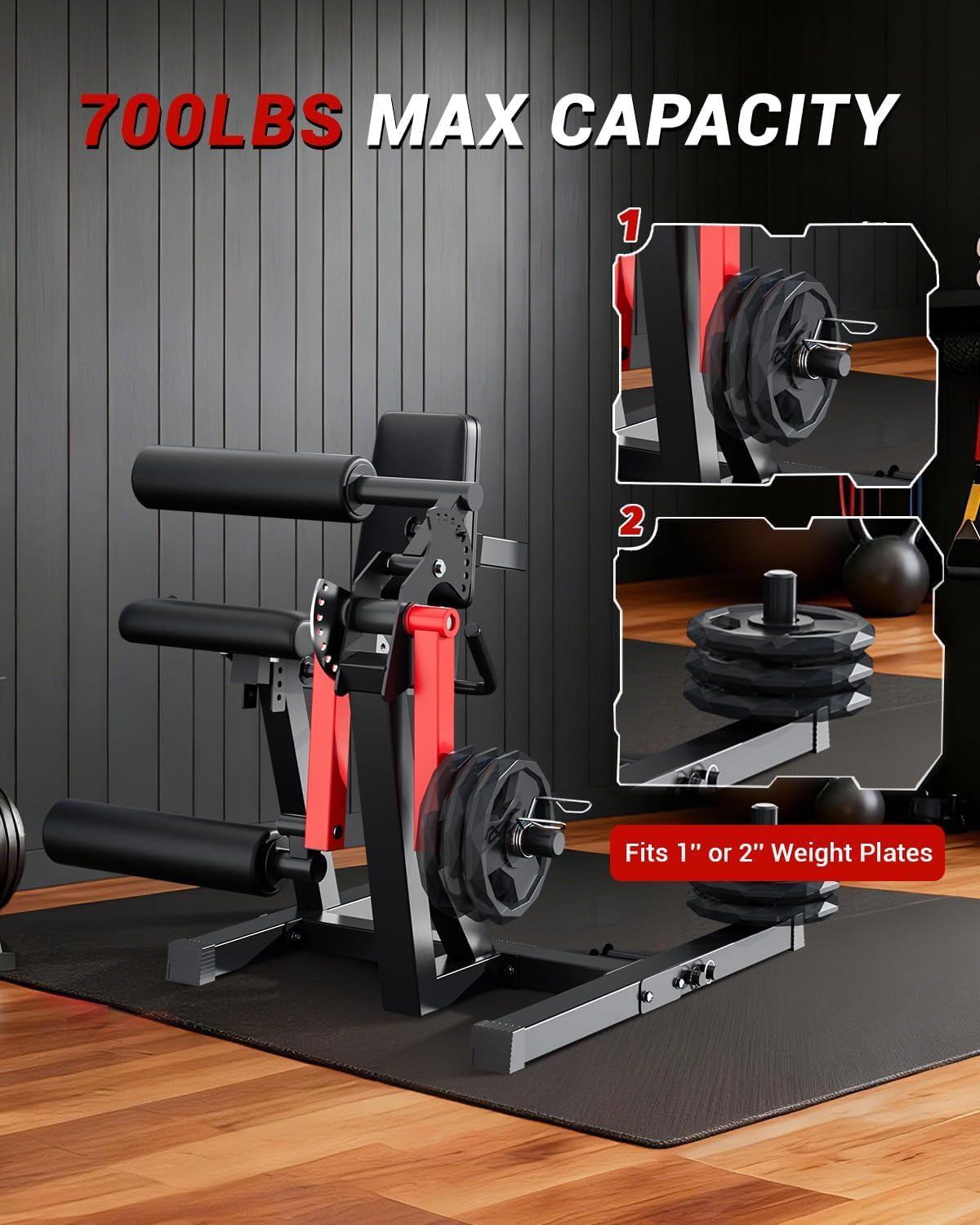 Leg Extension and Curl Machine, 700LBS Capacity Adjustable Leg Machine for Home Gym, Seated Leg Extension and Lying Curl Machine with Plate-Loaded Design, Leg Workout Equipment
