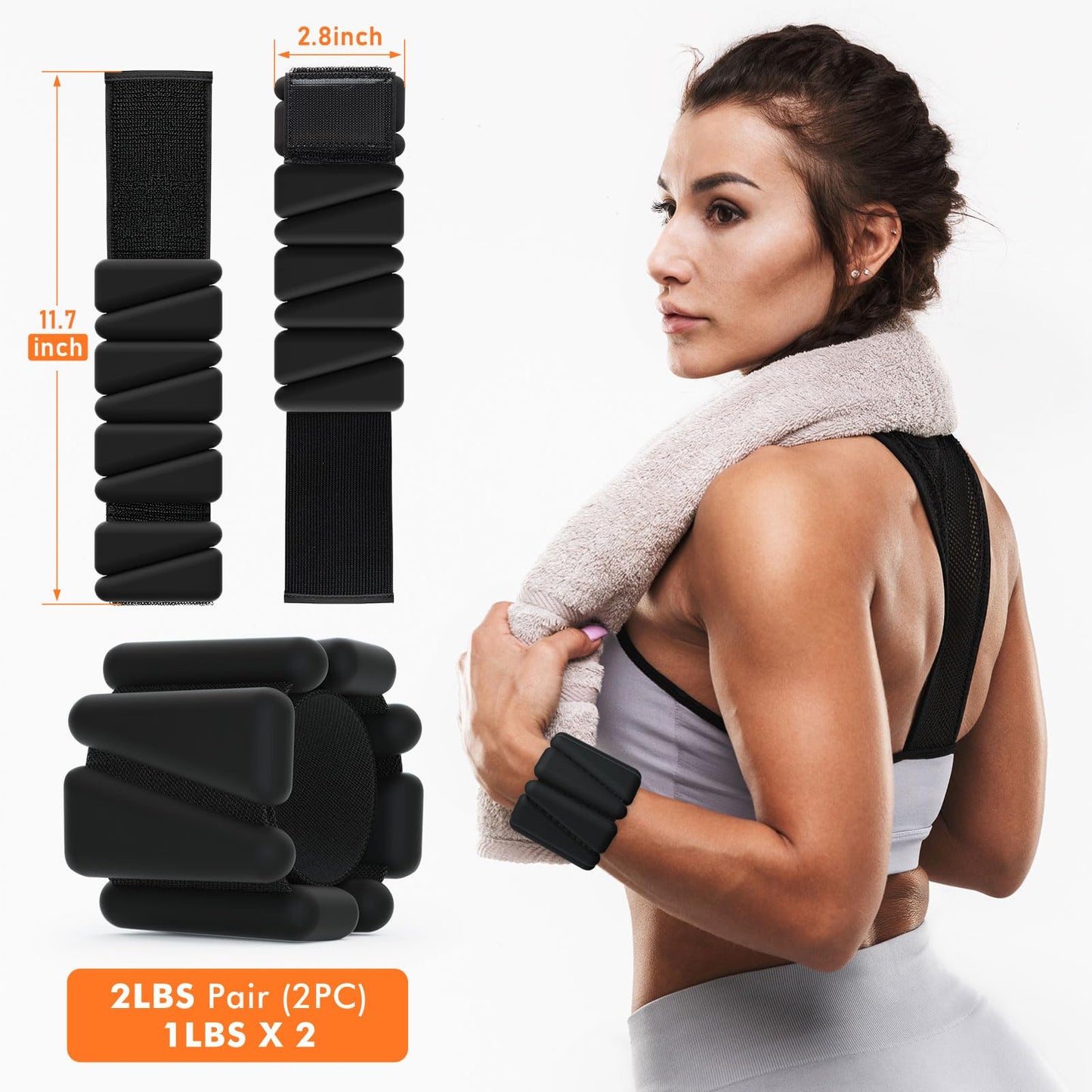 Wrist Weights, Ankle Weights for Women Men, Adjustable Wrist Weighted Bracelet for Home Gym Workout, Running, Yoga, Exercise, Strength Training, Set of 2 (1LB Each)-Black