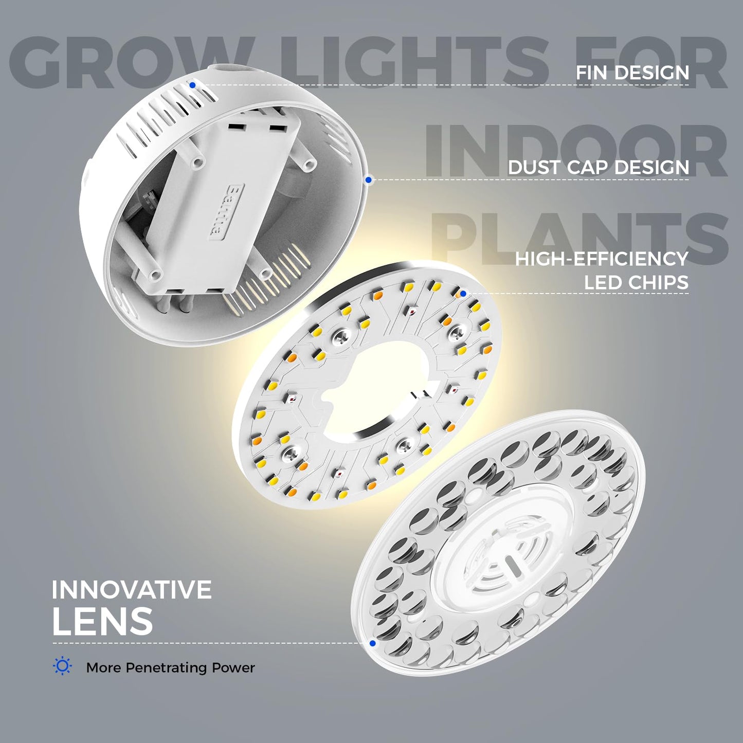 Barrina Orbgrow OG09 Puck LED Grow Light with 660nm Red LEDs, 18W(2 x 9W, 270 Watt Equiv), Plant Lights for Indoor Plants Full Spectrum, Magnetic & Linkable, Small Grow lamp for Plant Shelf, 2 Packs