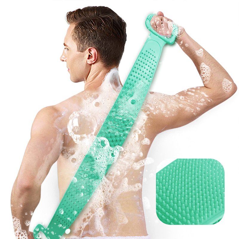 Inmorven Back Scrubber for Shower Exfoliating Body Scrubber 40 inch Double-Sided Back Exfoliator Scrub Towel, Bath Body Brush Widened Back Washer with Handle for Men and Women Green