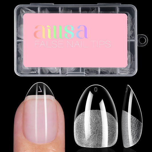 AILLSA Extra Short Almond Nail Tips for DIY Beginners - 12 Sizes 240pcs Half Matte False Nail Tips Pre-shaped Short Nails Tips, Acrylic Fake Press on Nails Extension