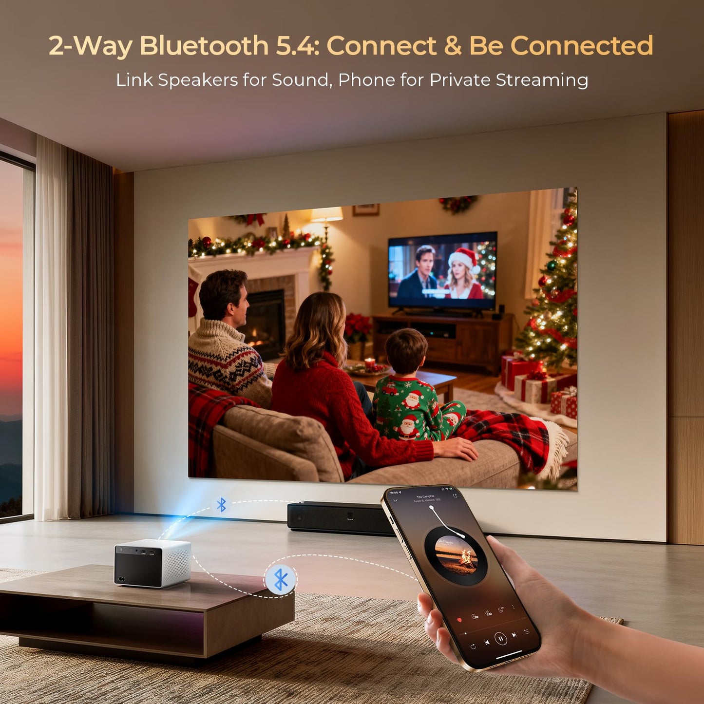 [850ANSI/Built in Apps] Portable Mini Projector with WiFi and Bluetooth, Kogata Outdoor Movie Proyector, Electric Focus/4P Keystone/HDR10, 1080P HD Projector for Bedroom Home Theater
