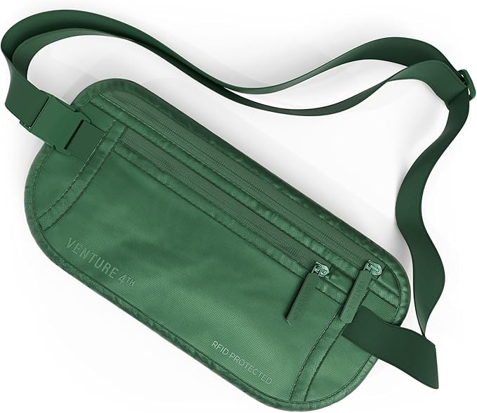 VENTURE 4TH Money Belt for Travel Ã¢ÂÂ Hidden Under-Clothes RFID Blocking Passport Holder & Slim Travel Wallet Pouch for Men & Women to Protect Cash, Cards & Documents (Sleek Army Green)