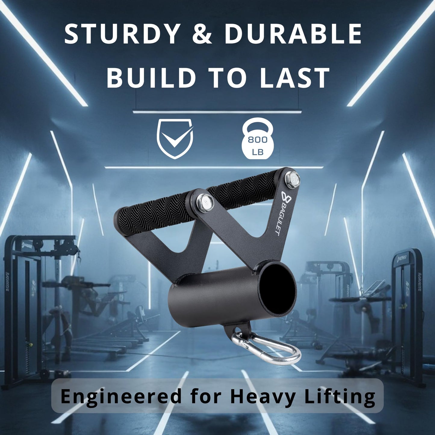 Bagulet V Bar Attachment: Row Machine, LAT Pulldown, Landmine Handle, Soft Grip, Black, Home Gym Fitness Equipment, Includes Cooling Towel, Versatile Steel Design, Fits 2" Olympic Bars"