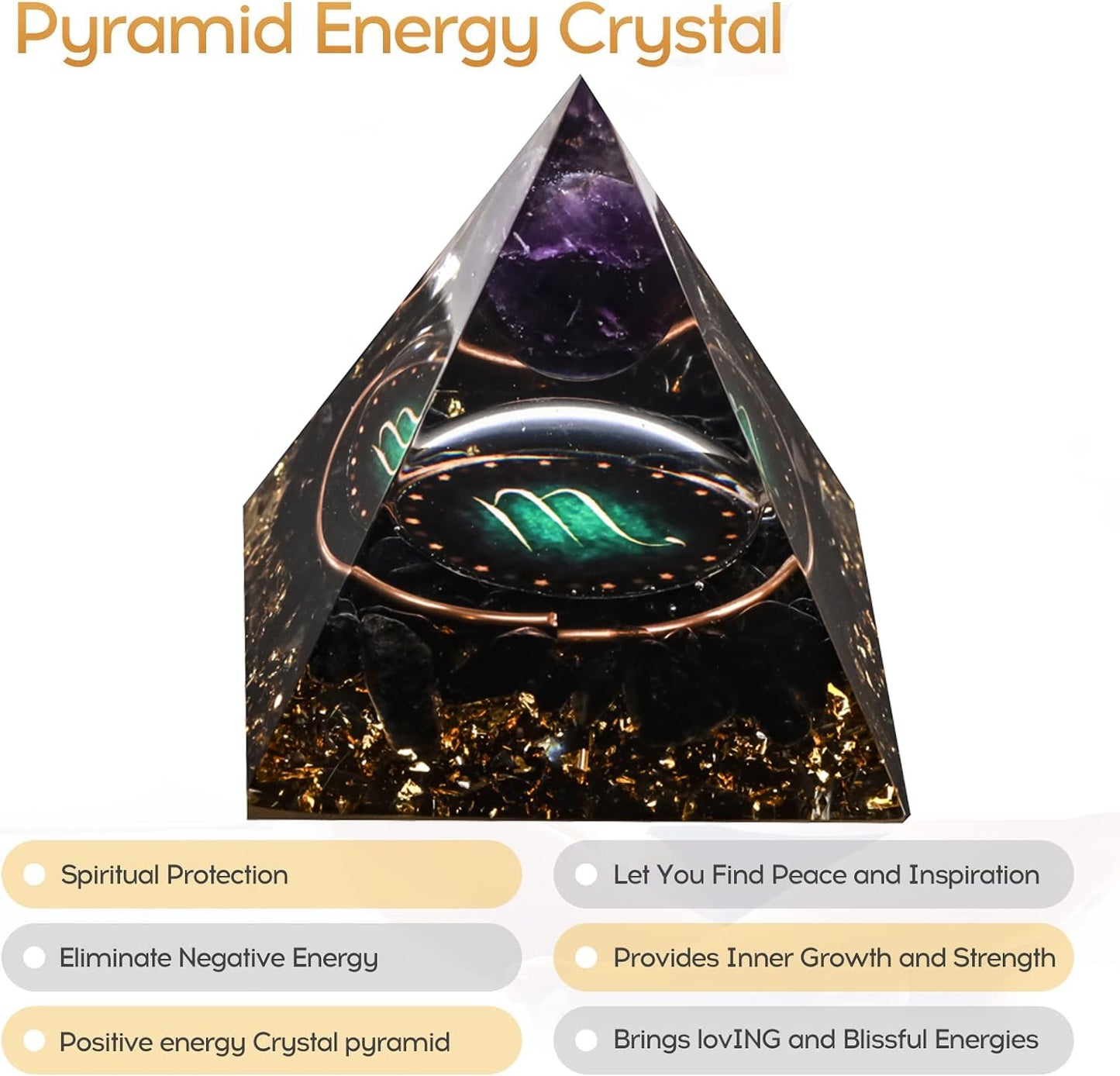 12 Zodiac Orgone Crystal Pyramid, Natural Amethyst with Obsidian,Healing Crystals Pyramid for Protection Chakra, Unique Constellation Pyramid for Positive Energy, Healing Money Health(Scorpio)