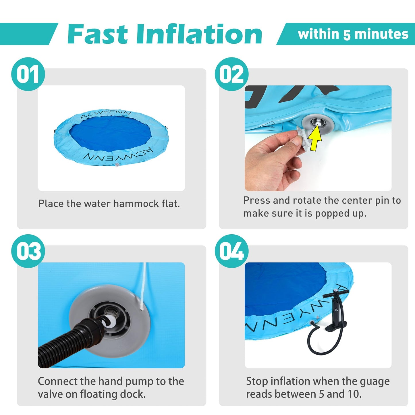 ACWYENN Inflatable Water Hammock Floats for Adults Round Floating Ring Hammock for Lake Pool Beach (8FT Blue)