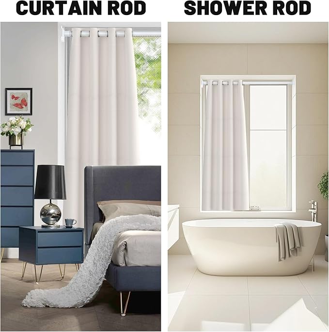 UIOSANRT White Shower Curtain Rod 31-55 inches with Holders, Stainless Steel Shower Rod & Tension Rod, Adjustable Tension Shower Curtain Rod for Bathroom, Windows, Closet