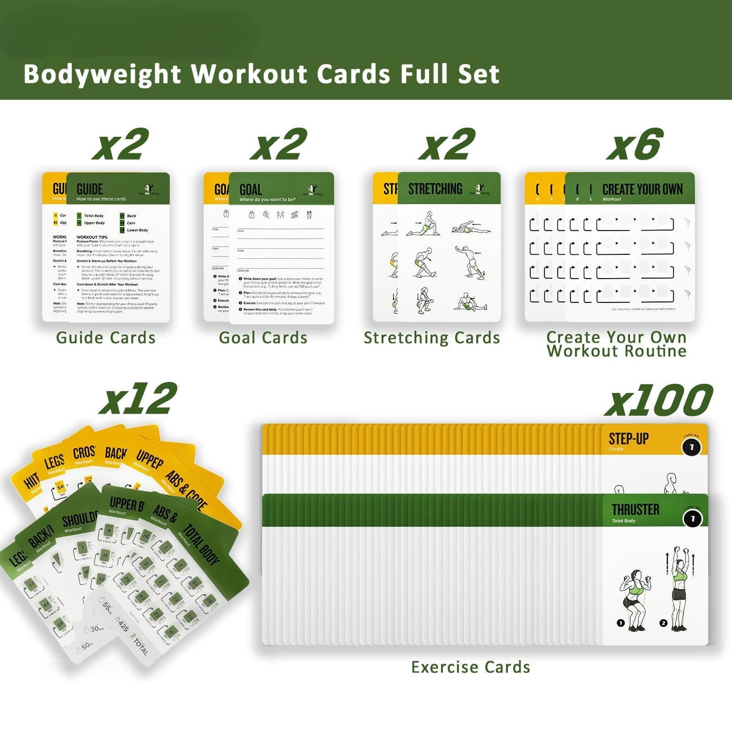 ELAORY Bodyweight & Resistance Belt Workout Cards, 100 Different Exercise Cards with Detailed Illustrations, Large Size 5" x 3.5"" Fitness Cards for Women & Men"