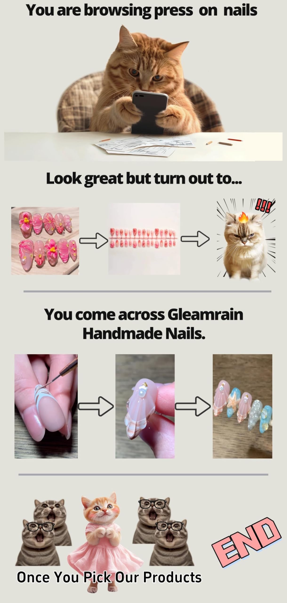 Gleamrain Handmade Press On Nails Duck Short Square-Ins Style M Size-Easy Apply Daily Wear Artificial Nails Press Ons for Women 10Pcs Gleamrain Design 604