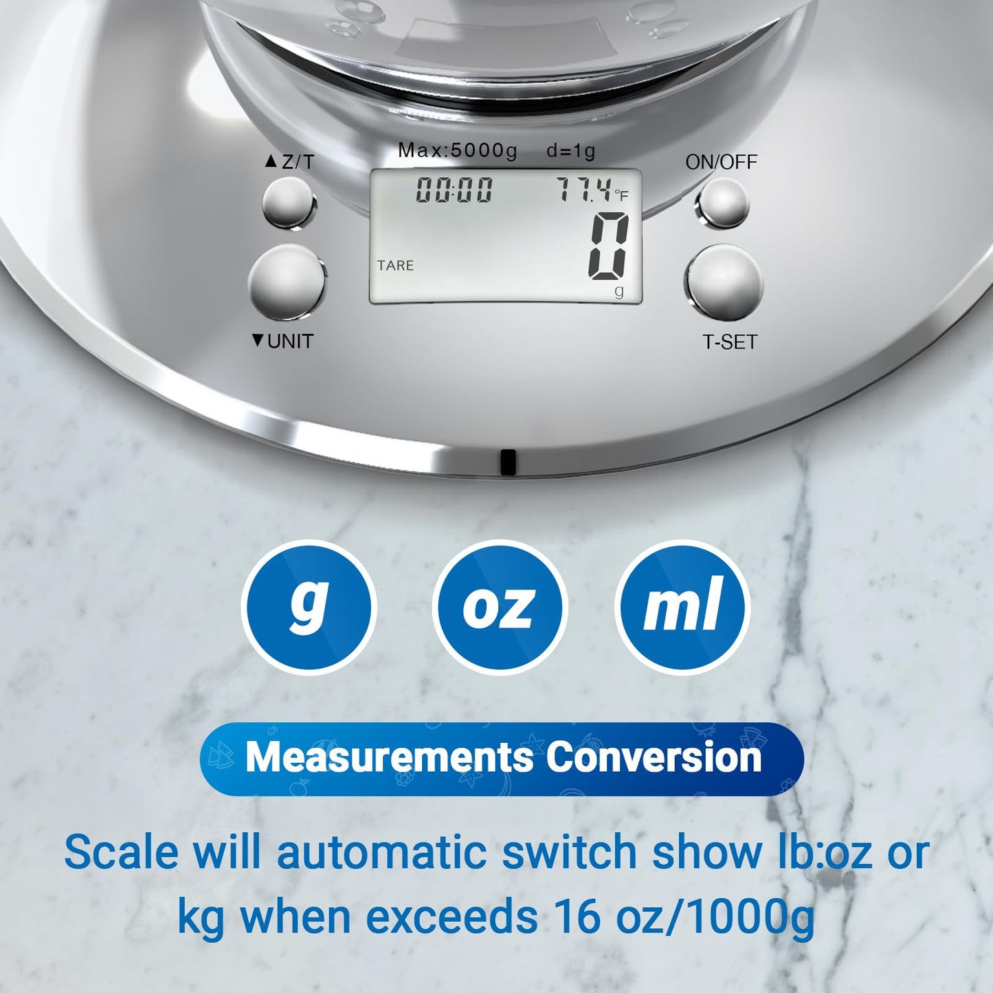 GRAM PRES Kitchen Food Scale Digital Weight Grams and Oz，Professional Stainless Steel Digital Kitchen Food Scale 11lb/0.1oz with Bowl for Weight Loss Dieting Baking Cooking