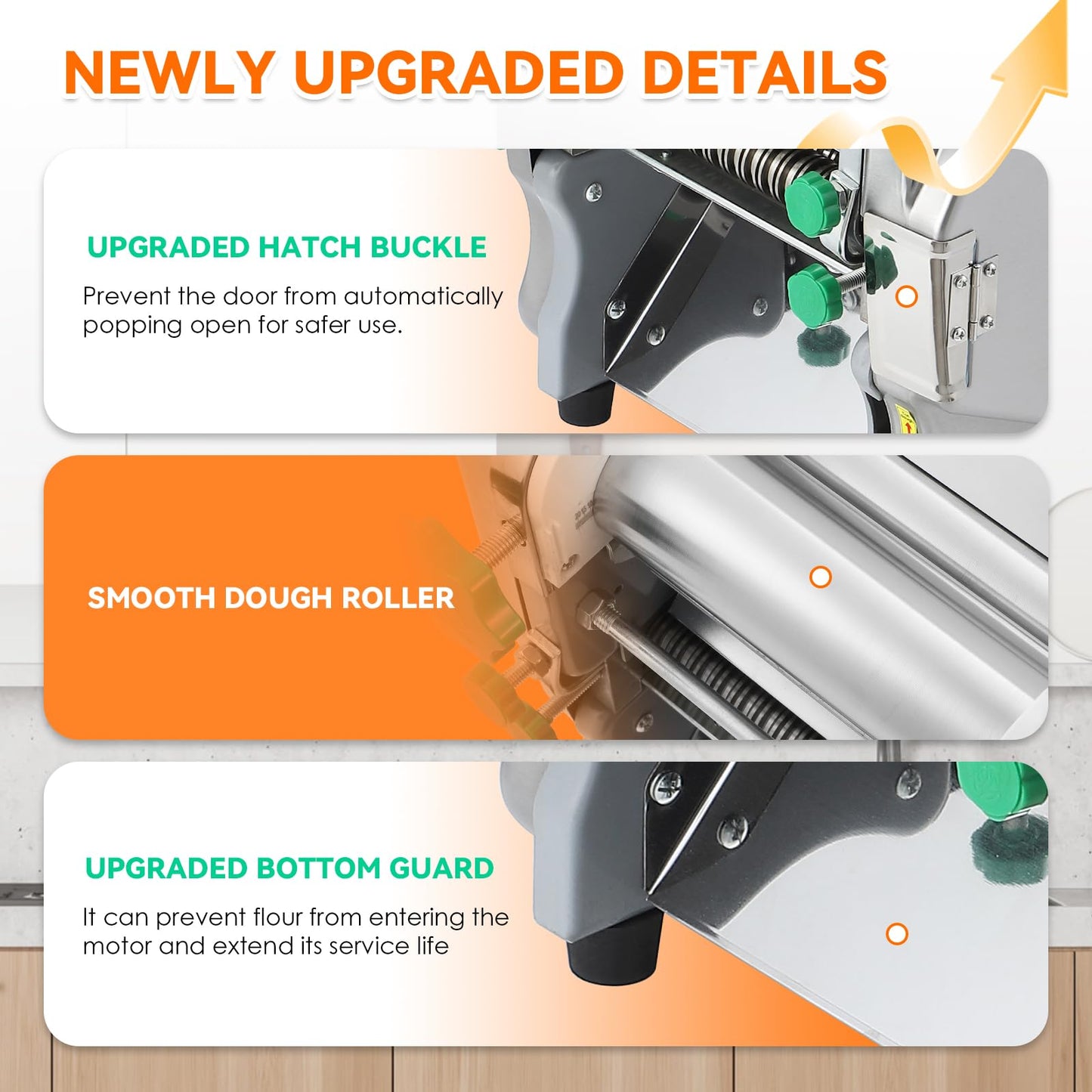 NEWTRY Commercial Pasta Maker Machine Electric Dough Roller Noodle Making Machine with 2/6mm and 2.5mm Round Blade Thickness Adjustable for Fettuccine Pasta 110V