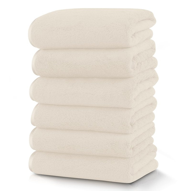 TENSTARS Silk Hemming Hand Towels for Bathroom - Quick Drying - Ultra Soft Microfiber Absorbent Towel for Bath Fitness, Gym, Shower, Hotel, and Spa - 16x28 Inch | Set of 6, Cream