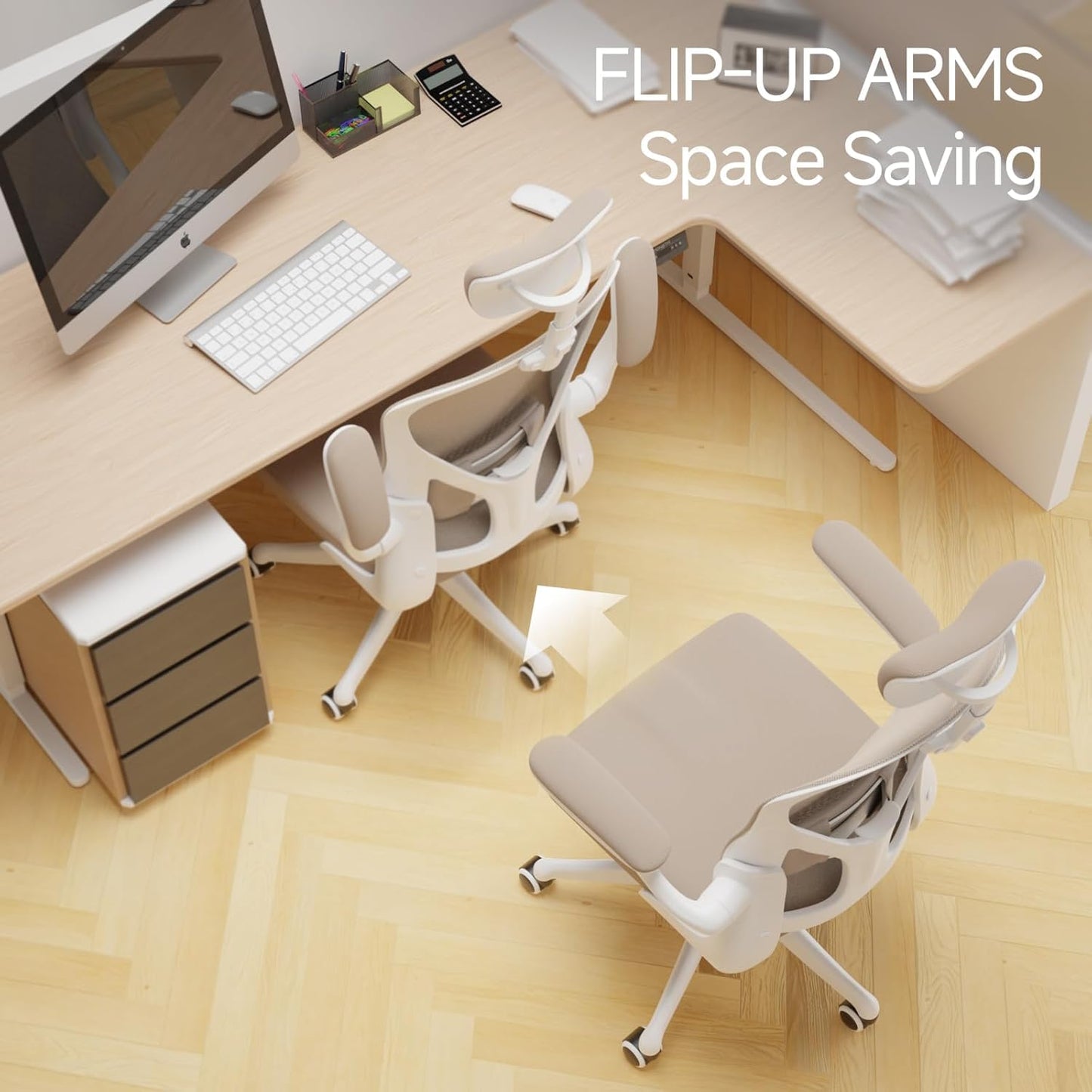 SICHY AGE Ergonomic Office Chair with Adjustable Lumbar Support & Flip-Up Armrests - High Back Computer Desk Chair with Thickened Seat Cushion, Rolling Wheels for Home/Office Study Work