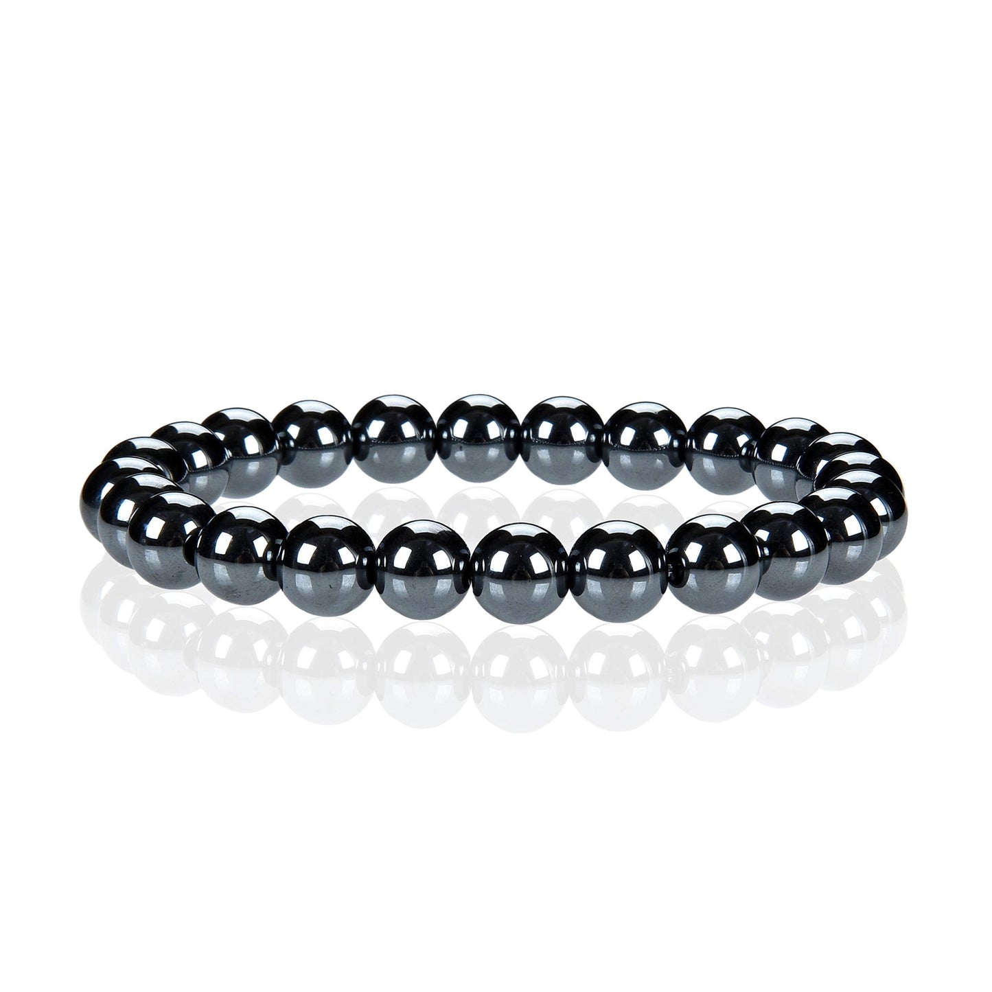 Cherry Tree Collection Hematite Beaded Bracelet – Genuine 8mm Gemstone Stretch Bracelet for Men & Women – Handmade Crystal Bracelet - (Hematite - S)