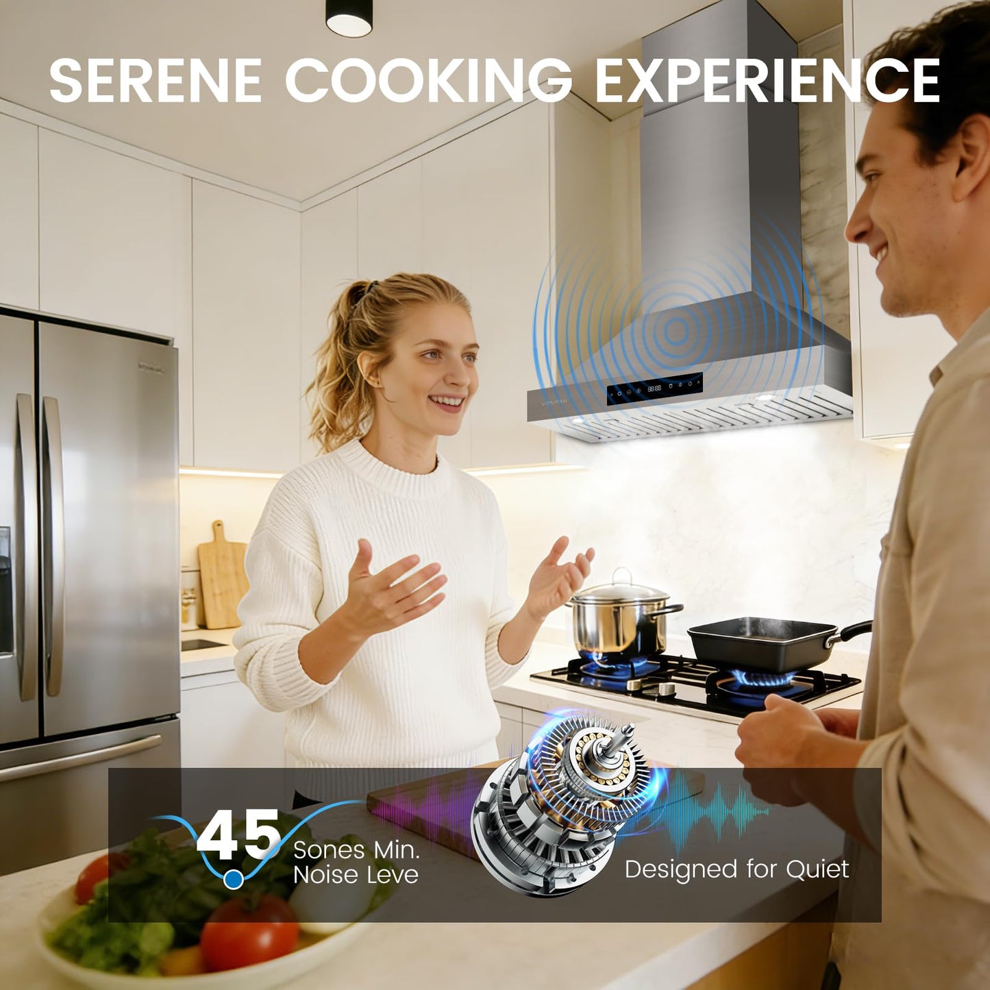 VENFAN 1200 CFM Wall Mount 30 Inch Range Hood – Stainless Steel Kitchen Vent Hood with Gesture Control, 8-Speed Fan, Delay Shut-Off Timer, Ducted/Ductless Convertible, Charcoal Filter Included