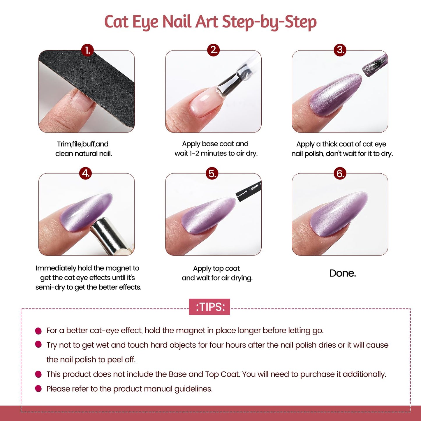 OpenLive 6 Colors 10ml Soft Mist Peach Gold Cat Eye Nail Polish with Magnet Stick Quick Dry Nail Polish for Women Salon DIY Nail Art