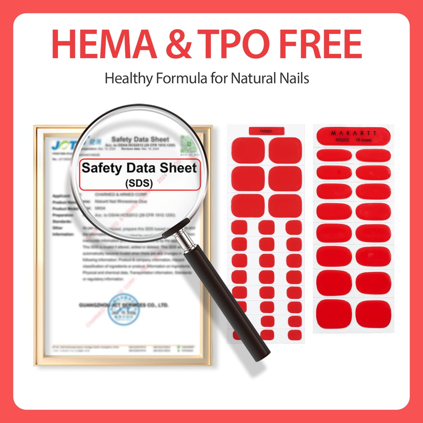 Makartt Semi Cured Gel Nail Strips Kit – 2 Hand Sets + 1 Toe Set, Real Gel, Hema & TPO Free, 16 Sizes Anti-Lift Fit, UV Required, Long Wear, Dual-Ended Tool & Prep Kit (Classic Red)