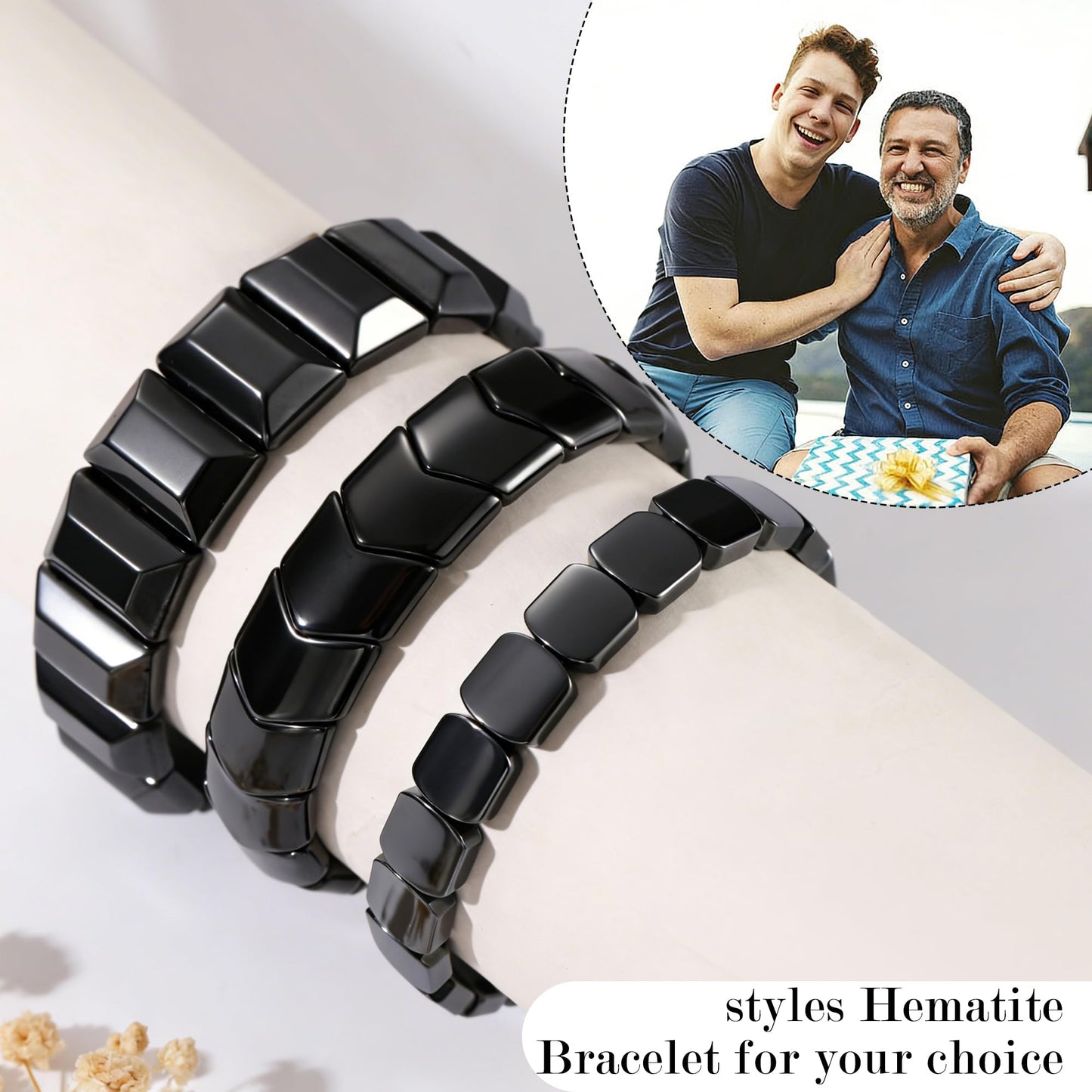 DONYUDE Fathers Day Bracelets Gifts for Stepdad Hematite Bracelet for Men Stepdad Gifts from Daughter Son Hematite Grounding Bracelet Reignite Masculine Energy Birthday Motivational Gift Jewelry
