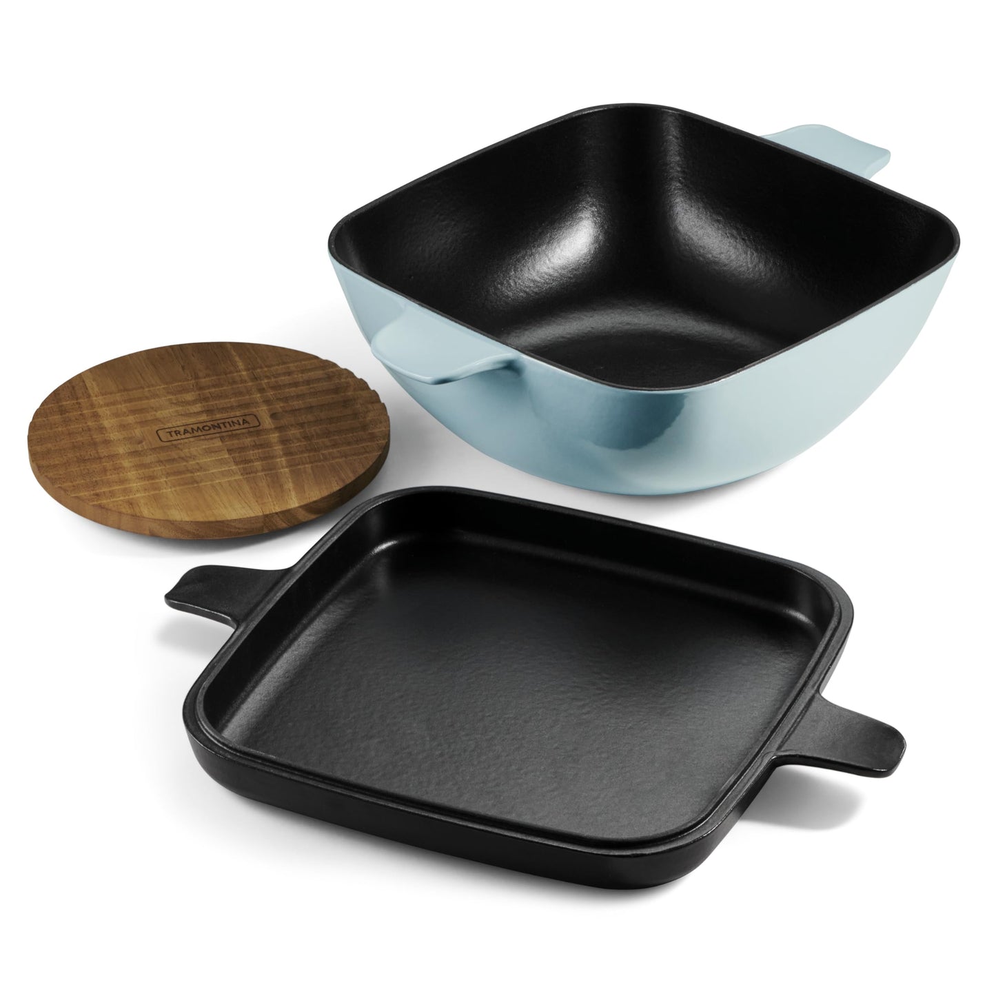 Tramontina Cultura 2-in-1 Enameled Cast Iron Dutch Oven Pot with Reversible Lid Griddle and Trivet, Oven Safe 6.5-Quart Multi-Cooker, Starlight Blue