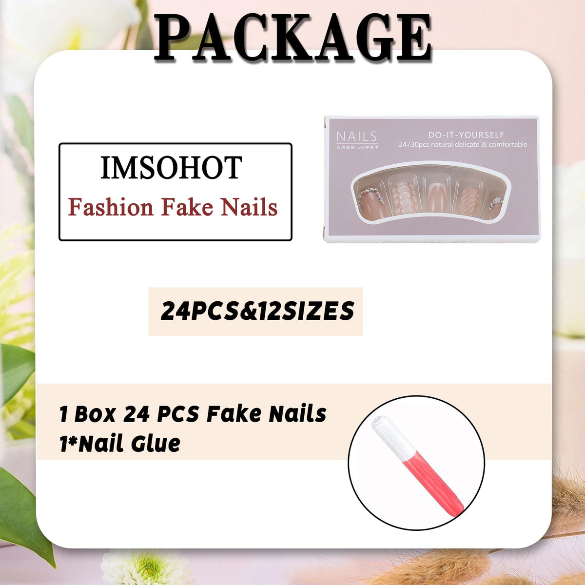 IMSOHOT Press on Nails Square Short Fake Nails French Tips False Nails with Rhinestone Design Glossy Glue on Nails Full Cover White Crocodile Print Acrylic Nude Nail Supplies for Women Girls