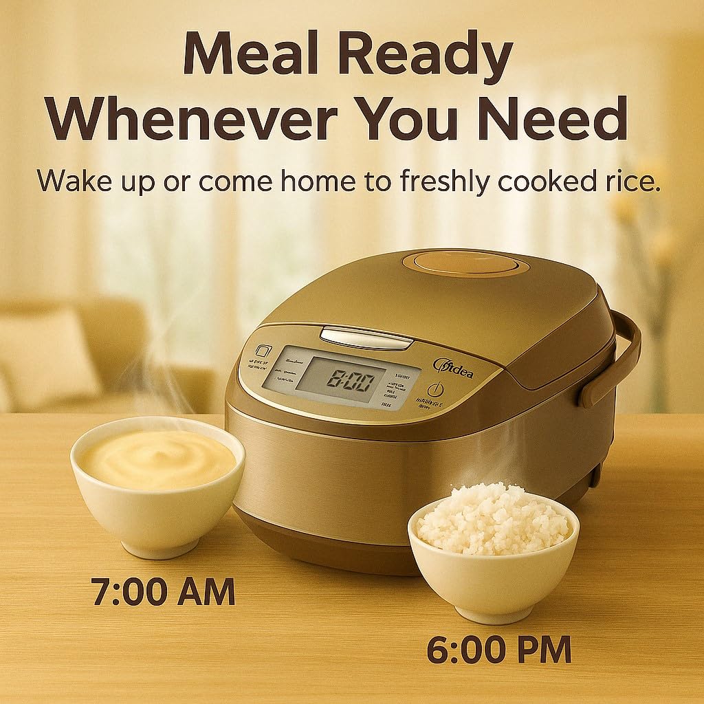 Midea Micom Rice Cooker, Digital Multi-Functional Ricer Cooker/Steamer, Brown Rice, Slow Cooker (3L/5.5Cup, Champange) MB-FS3017
