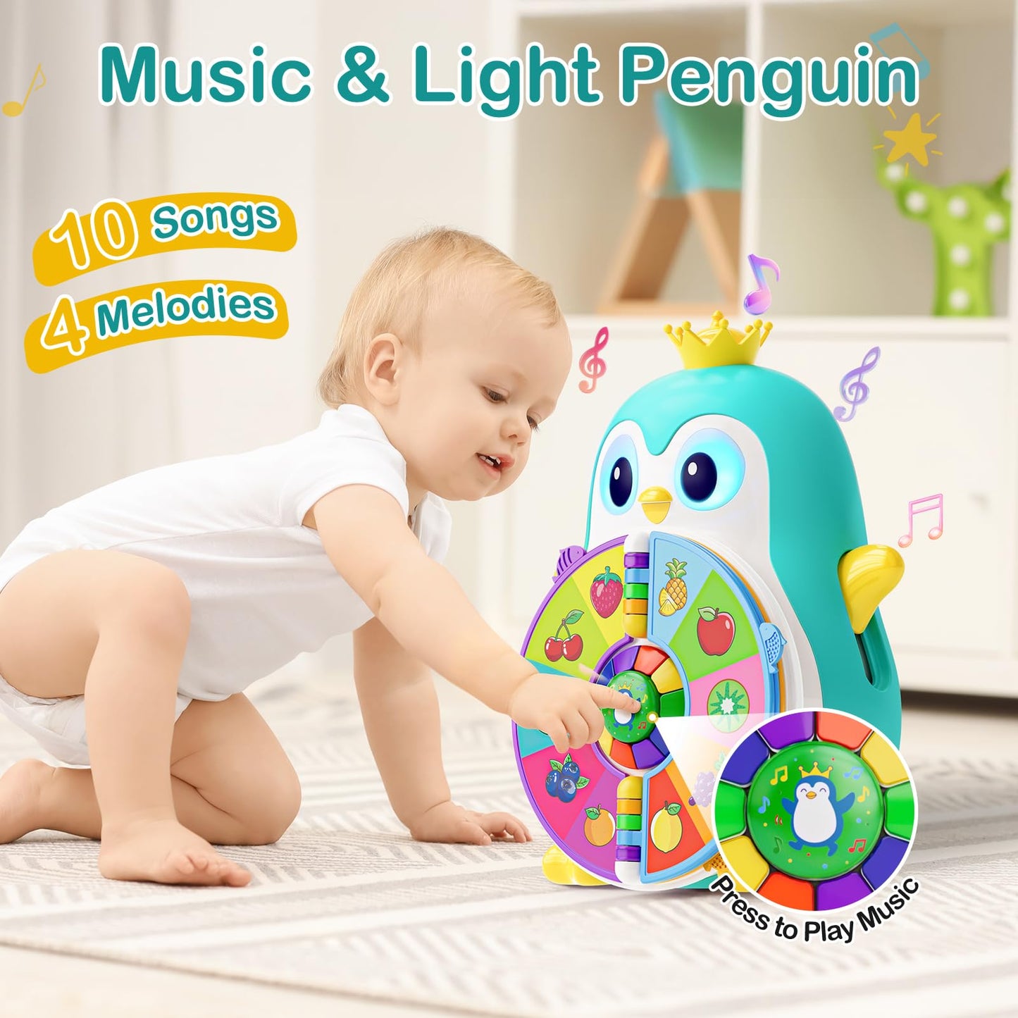 Musical Penguin Learning Toys for 1 Year Old Boy Gifts, Educational Baby Toys for 1-3 Year with 5 Themes, Sound & Light, First Word Teaching, 1st First Birthday Boy Girl Gifts for 12-18 Months