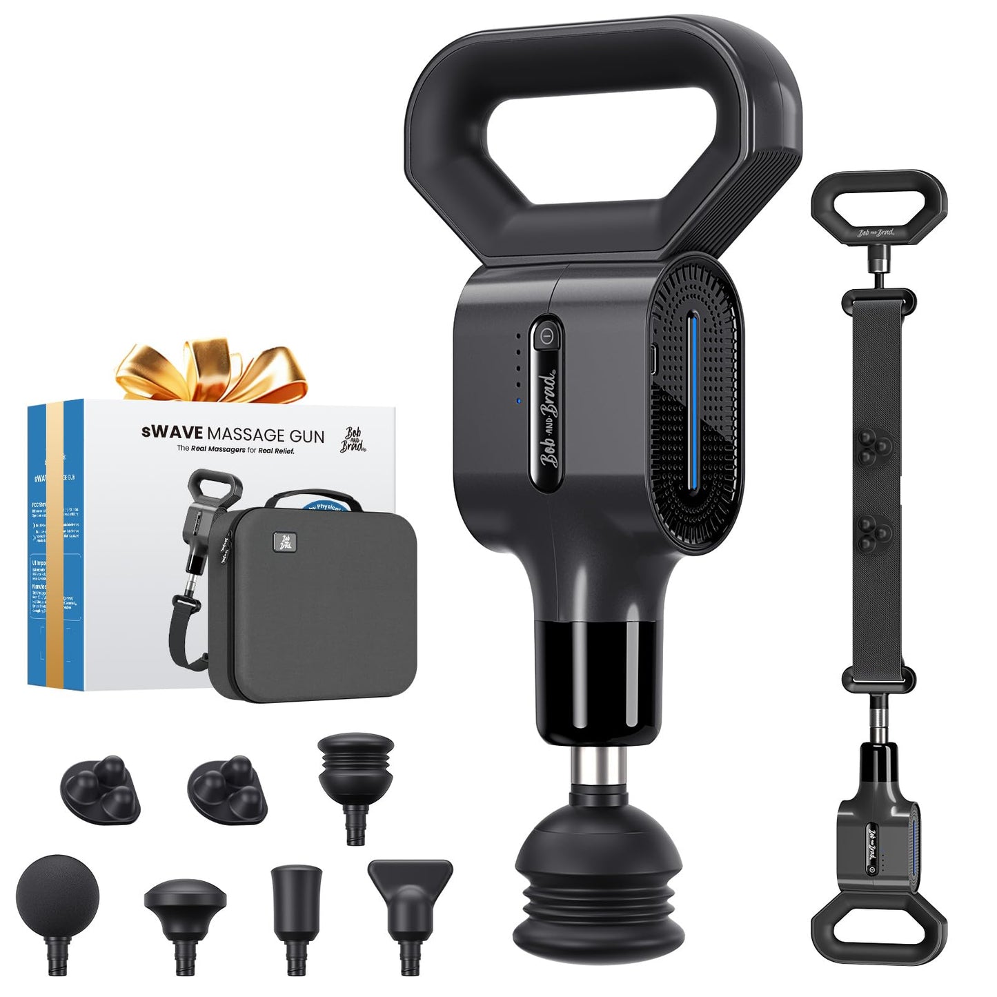 BOB AND BRAD Massage Gun with Massage Strap for Hard to Reach - Dual-Mode Percussion & Compression Massager for Muscle Recovery, Pain Relief in Back & Shoulders, FSA-HSA Eligible, Pain Relief Gift