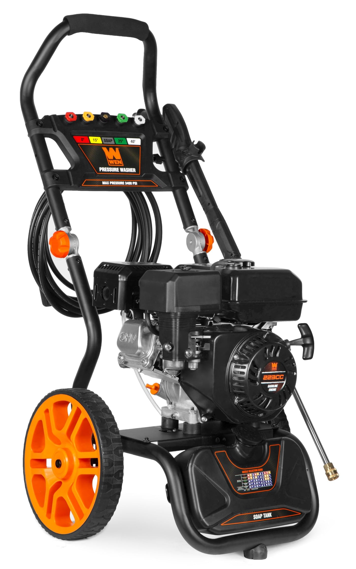 Wen 3400 PSI Gas Pressure Washer with 223cc Engine, 2.7 GPM Flow Rate and Onboard Soap Tank (PW224G)