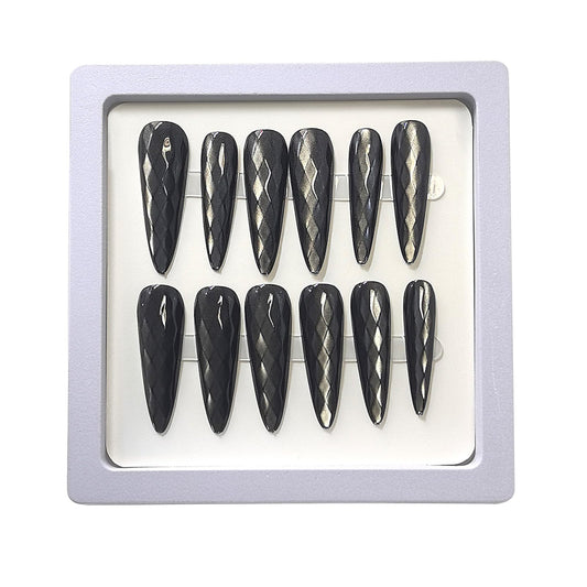 YOYfinee Christmas deal：$15for 2 set=27or30Pcs. 3D Rhombus Pattern Pointed-Long false nails，15pcs，12sizes，10 colors to choose，reuse（dark5）Choose any color you like.