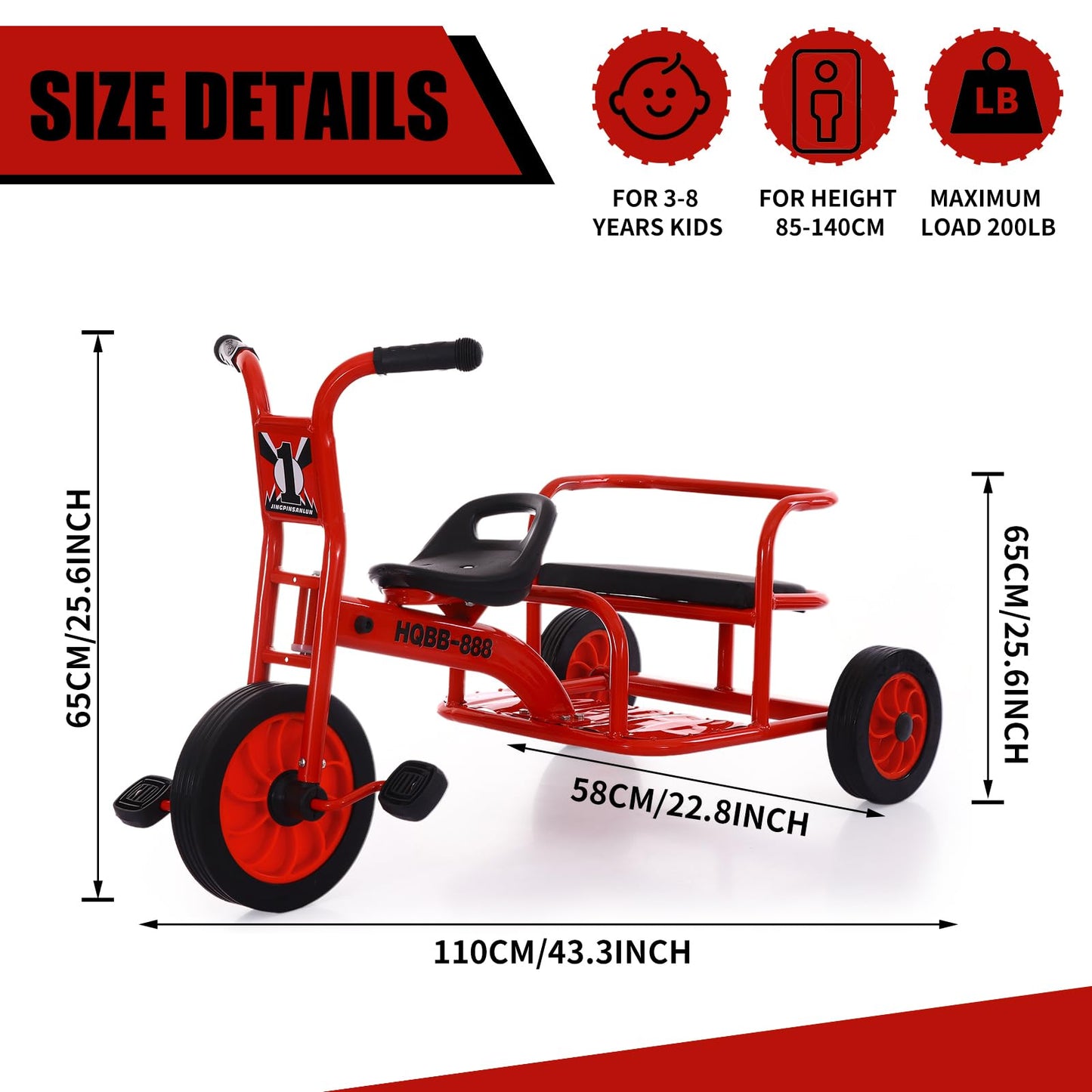 Kids Tricycle for Riders Ages 3-5 Preschool Playground Kids Tricycles, Daycare Toddler Tandem Trike，Children Tandem Bike, Outdoor Playground Equipment Trike