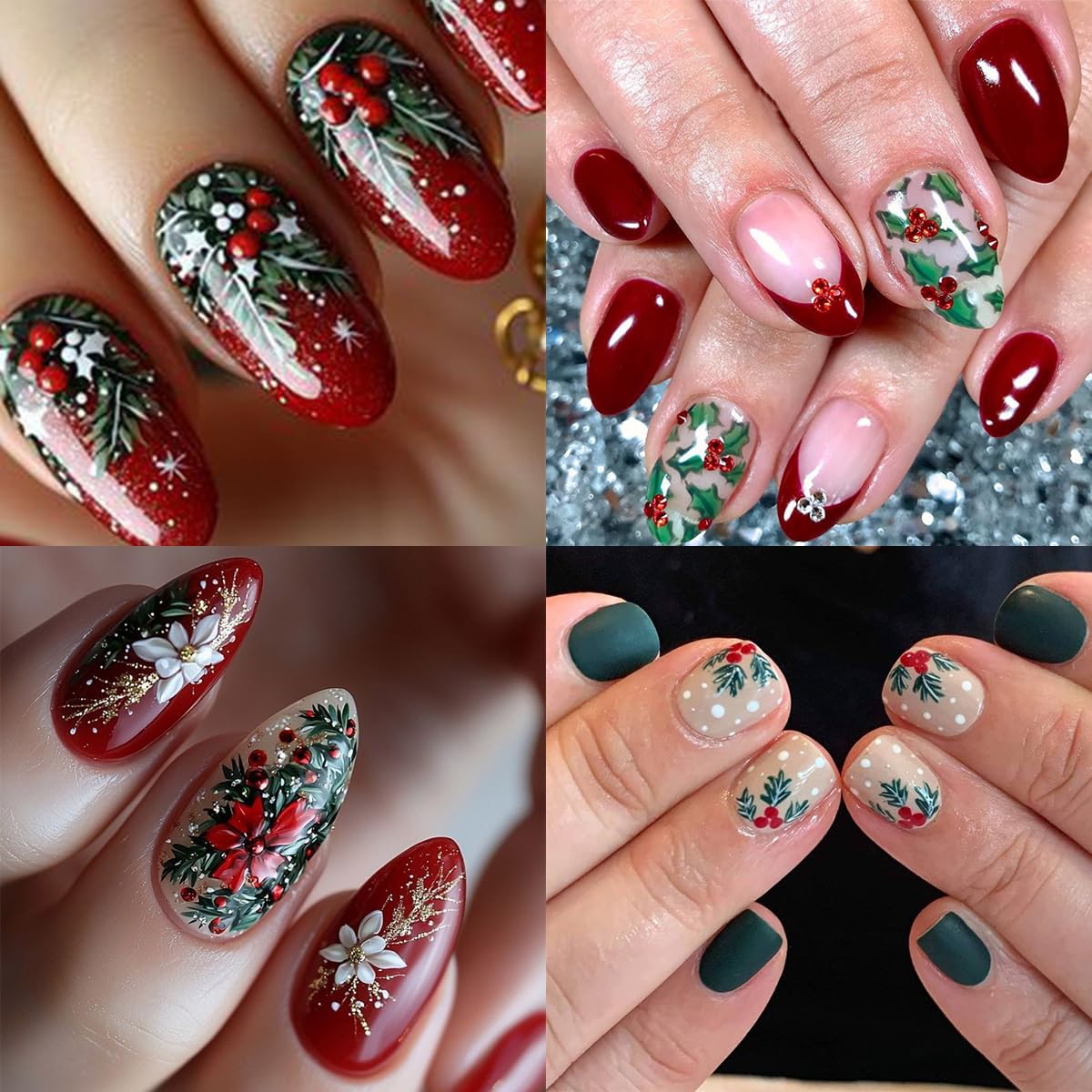 2 Sheets Christmas Nail Stickers for Nail Art 5D Embossed Flower Nail Art Stickers with Snowflake Bow Cherry Leaf Design Winter Nail Decals Nail Art Supplies for Women Acrylic Manicure Decorations