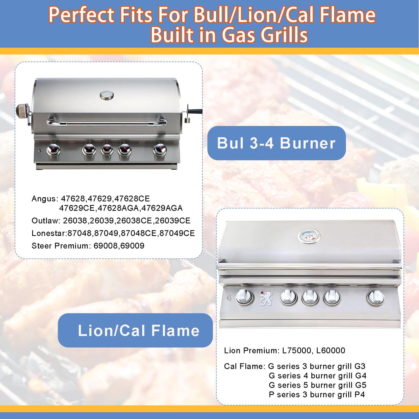 Derurizy 16631 16520 Heat Plates, 4 Pack 23301 Cast Stainless Steel Grill Burner Tubes and 4 Pack 16517 Cooking Grates Replacement for Bull Flame Tamer, Bull 26038 26039 47629 69008 16561 Bull Angus