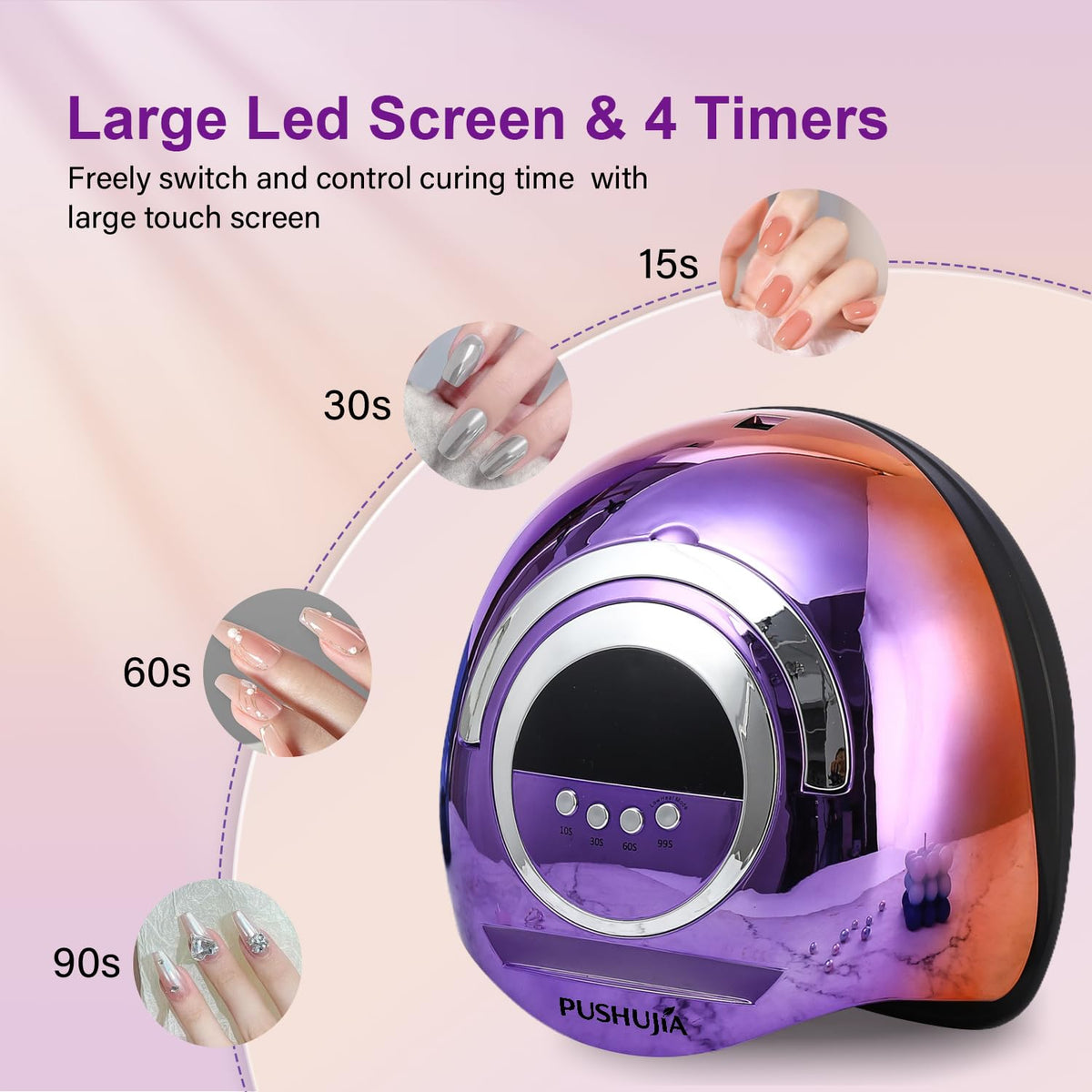 PUSHUJIA 300W Professional Nail Lamp - Fast Curing, Auto Motion Sensor, 4 Timer Settings, 72 LED Even Coverage for Gel Polish - Salon & Home Use