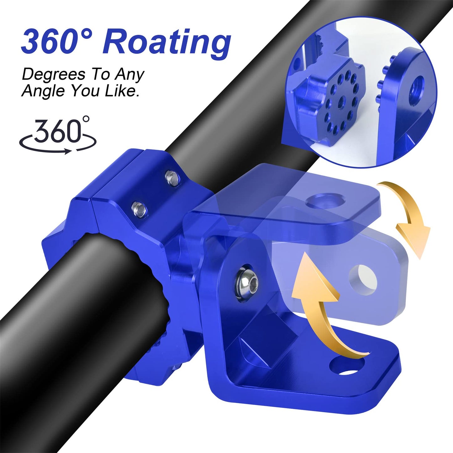 ZIDIYORUO UTV Whip and Spot Light Mount, 360 Rotating Flag Hole, Aluminium Alloy, 1.75" to 2" Roll Cage (2 PCS Blue)