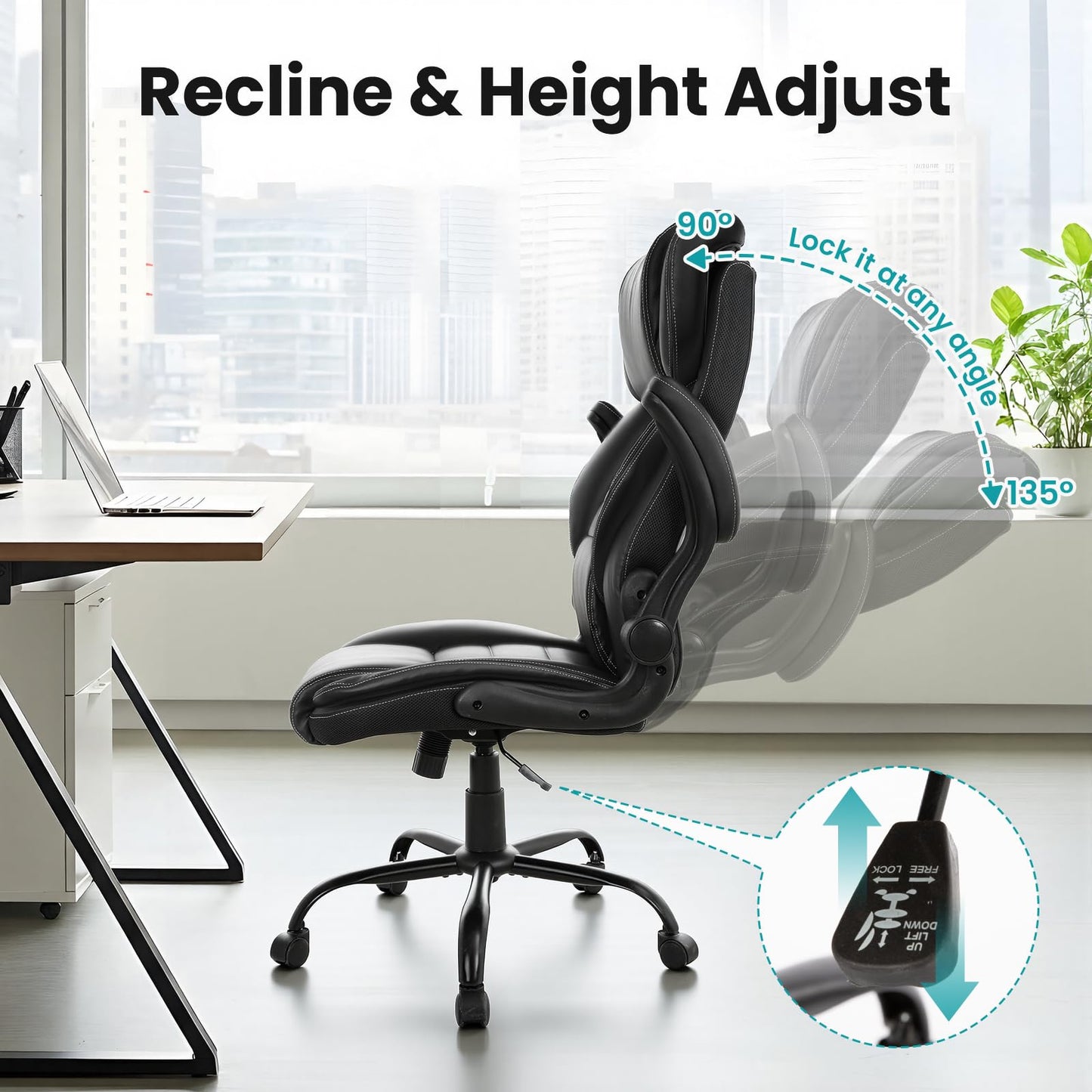 Big and Tall Executive Office Chair 400lbs for Heavy People, Ergonomic Computer Desk Chair with Lumbar Support & Adjustable Headrest, Comfy High Back Leather Office Chairs for Back Pain Relief, Black