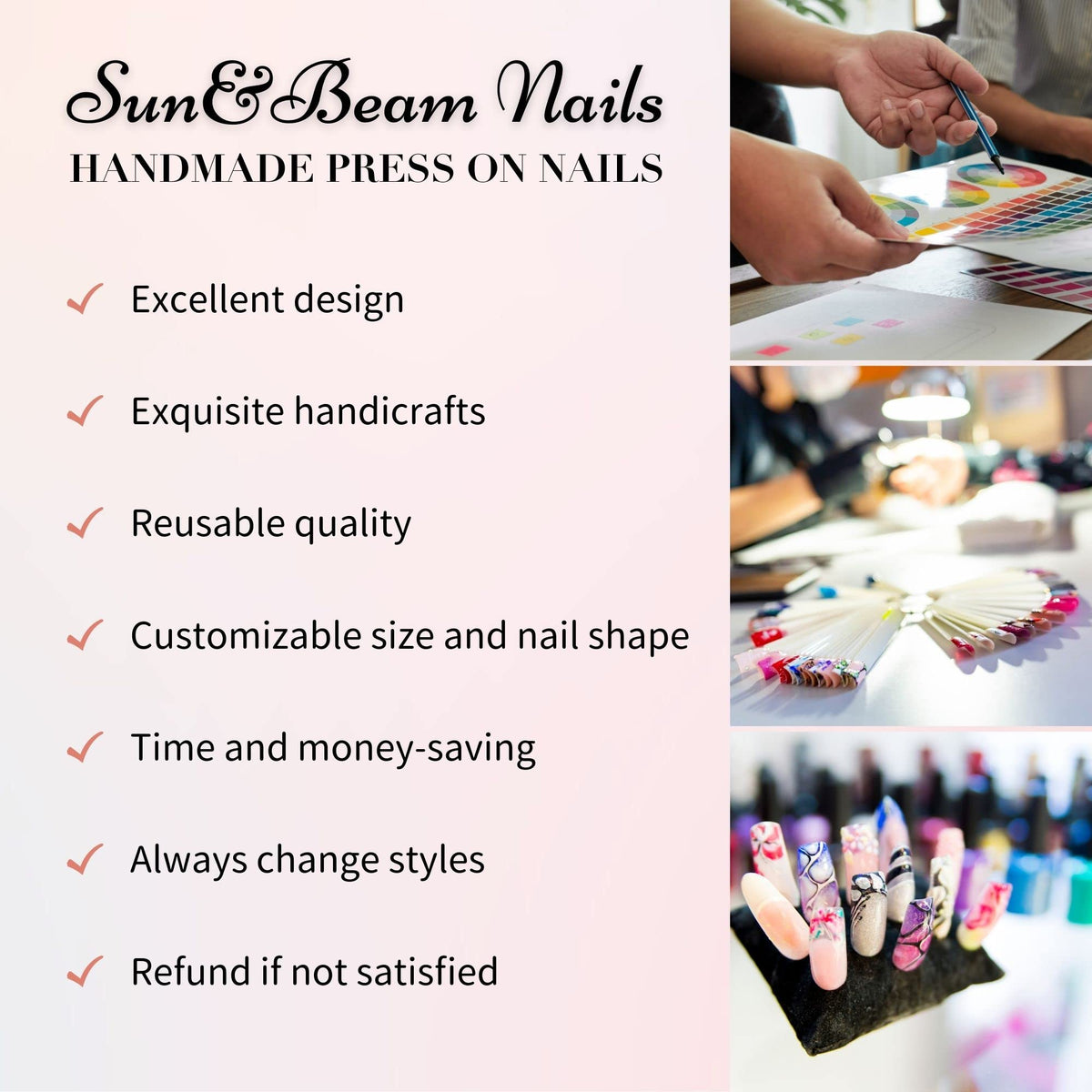 Sun&Beam Nails Handmade Medium Long Almond Blue White False Nail Tips with Cute Flower Popular Charm Design Press On Nails 10 Pcs (#60 M)