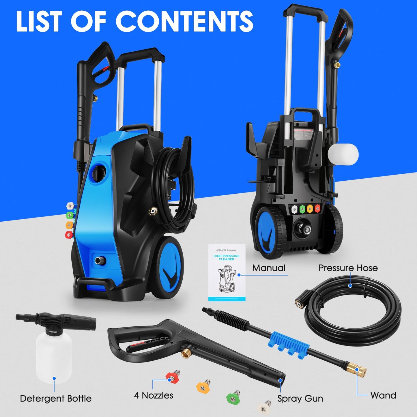 Imdot 5000PSI 4.0GPM Heavy Duty Electric Pressure Washer with 33 FT Extension Hose, 4 Quick Connect Nozzles and Foam Cannon for Cars/Fences/Driveways/Patios/Home Cleaning, Deep Blue