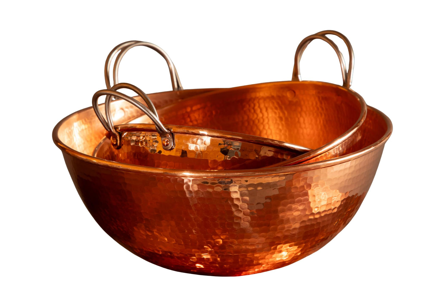 Sertodo Copper Handled Mixing Bowls | 3 Piece Set (8", 10", 12" diameters) | 100% Pure Copper, Heavy Gauge, Hand Hammered | Whip Eggs Whites to Perfection | NOT for Salads