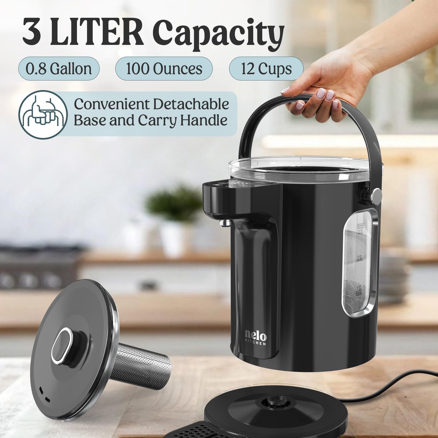NELO Instant Hot Water Dispenser – 3L Electric Kettle, Hot Water Boiler with Digital Temperature Control, 13 Temp Presets, Removable Tea Infuser, LED Display, 24 Hour Keep Warm, BPA-Free, ETL Listed