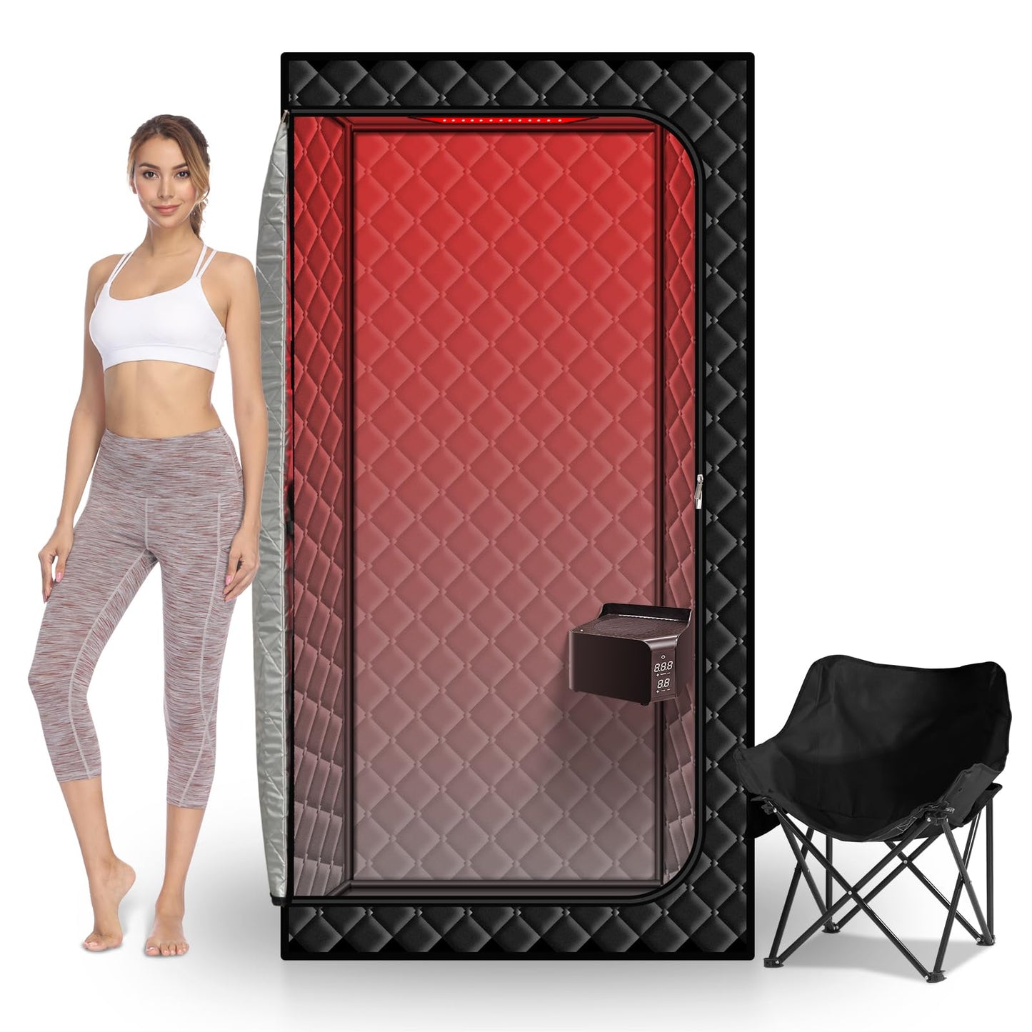 Gollense Red Light Sauna with Hot Air Machine, Portable Sauna for Home with 660nm Infrared Red Light Therapy Lamp, One Person Dry Sauna Box, 6ft-Tall Personal Thicken Tent with Foldable Chair