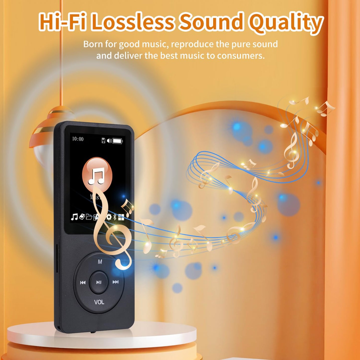 128GB MP3 Player with Bluetooth - Portable Music Player for Kids - with Built-in HD Speaker, Voice Recorder, HiFi Sound, E-Book (Included Earphones)