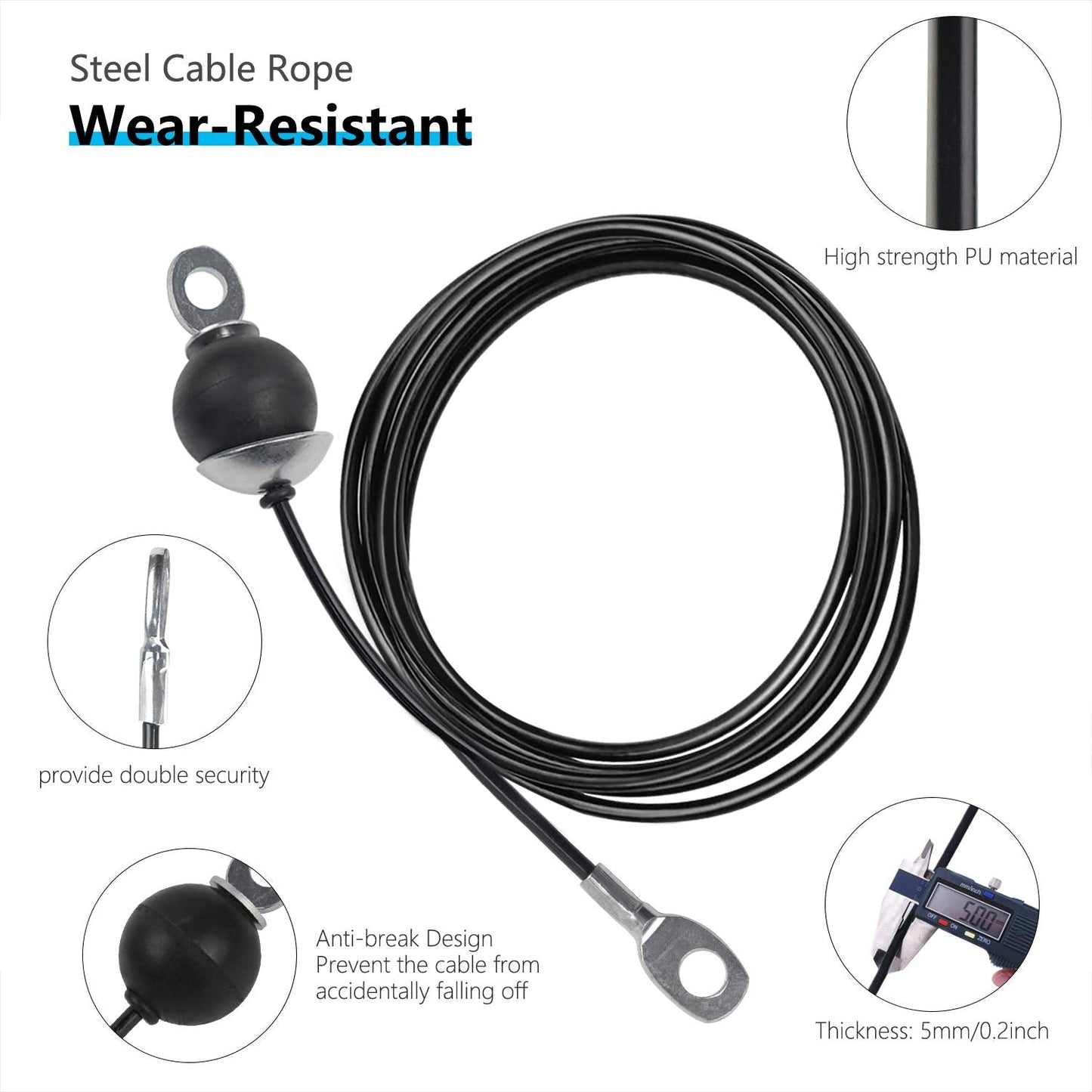 LFJ Replacement Gym Cable Fitness Pulley Cable Steel Wire Rope for Cable Machine Home Gym Weight Lift Pulley System (Fixed Length with Stopper, 138")"