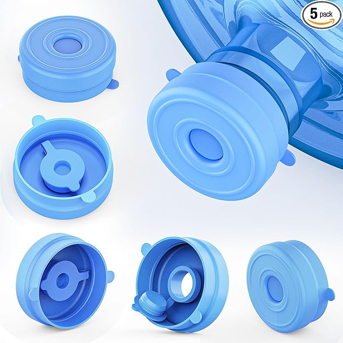 Myvision Reusable 3-5 Gallon Water Jug Caps, Secure Cap for Water Dispenser,No Spill Silicone Replacement Cap,Suitable for bottle mouths with diameters ranging from 1.89 to 2.16 inches (5)