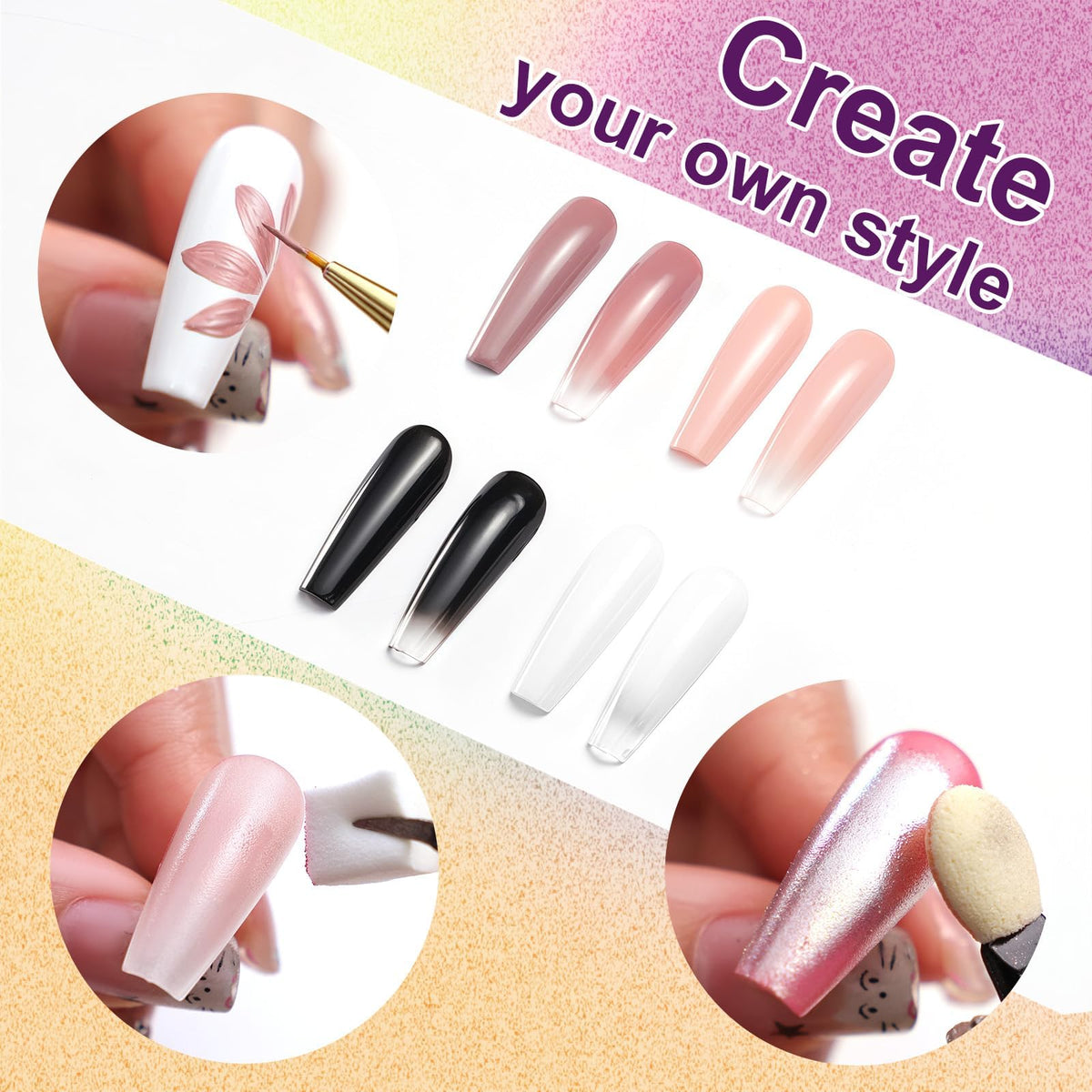 U-Shinein Gradient Painting Gel, 4 Colors Ombre Gel Nail Polish Include White Nude Almond Black Sponging for Pigment Pat Nails French Manicure Soak Off UV DIY Nail Art Essentia Set